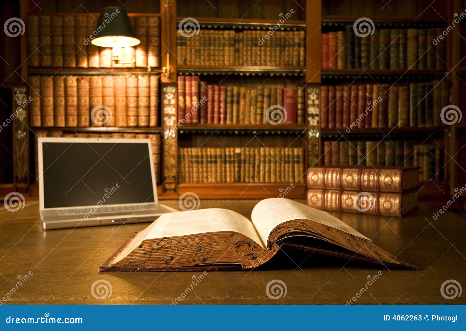 laptop in classic library