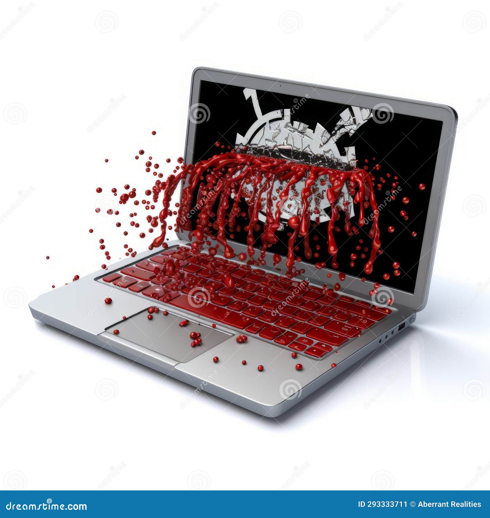 A Laptop Computer with Blood Splattered on the Screen Stock