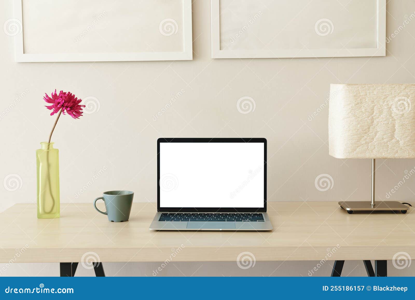 Laptop Computer on Desk Showing White Screen Stock Image Image of