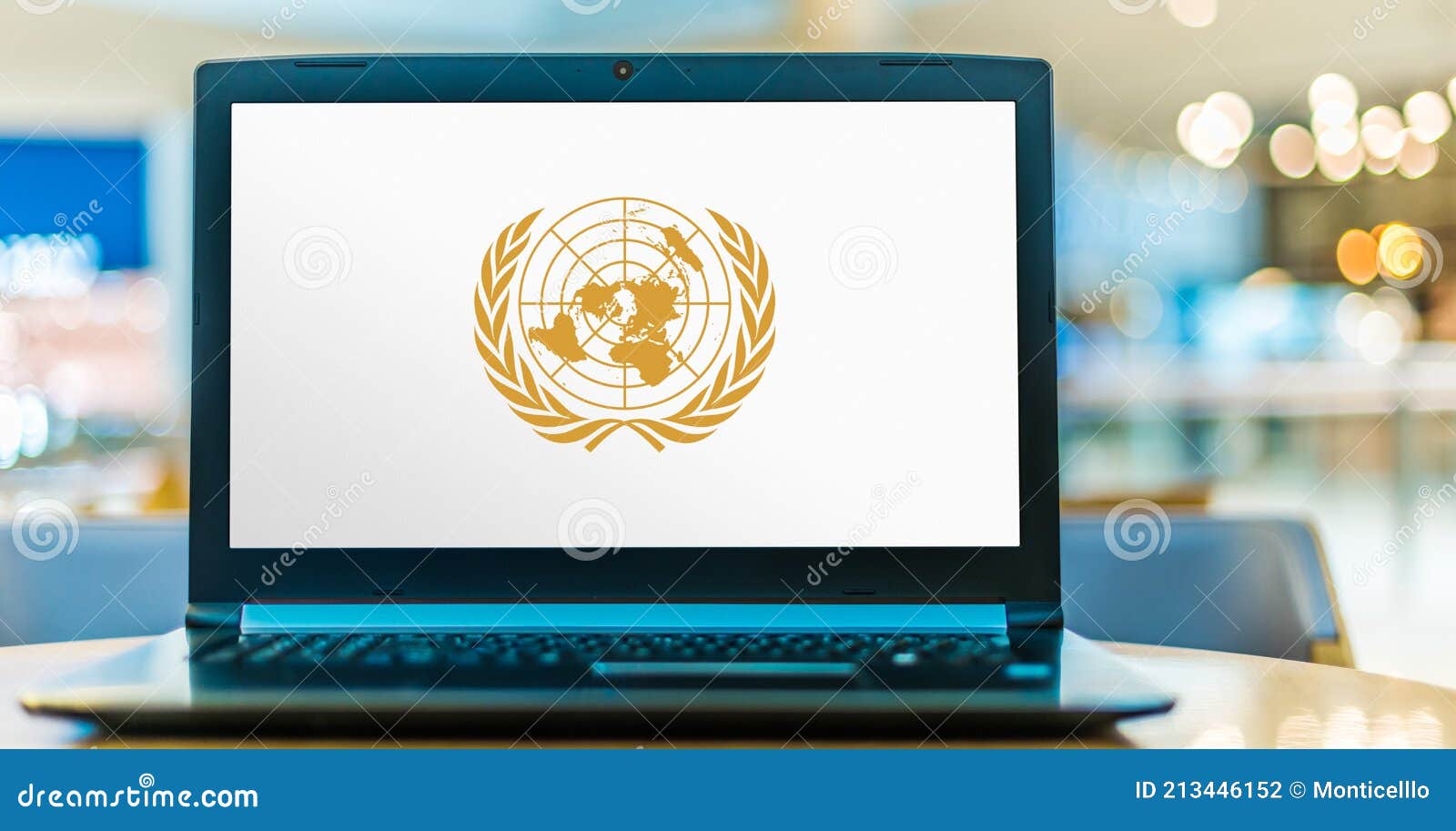 Laptop Computer Displaying Logo Of The United Nations Un Editorial