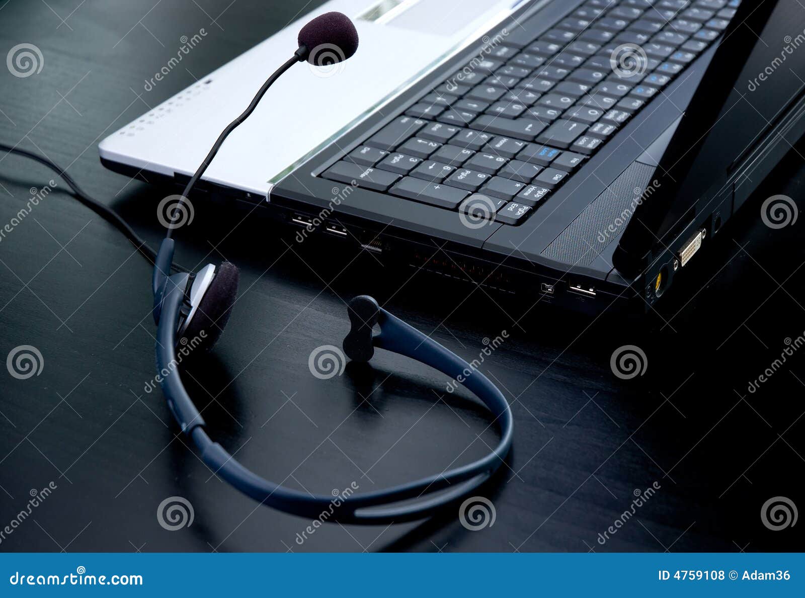 Laptop Computer and Headphone with Microphone Stock Photo Image of