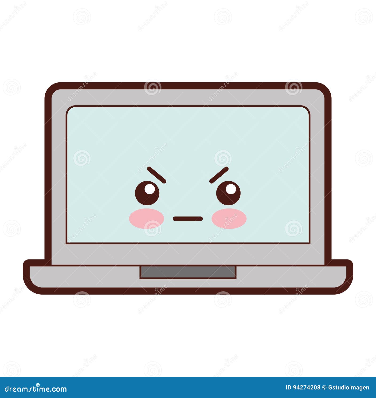 Laptop Computer Kawaii Character Stock Vector - Illustration of flat ...