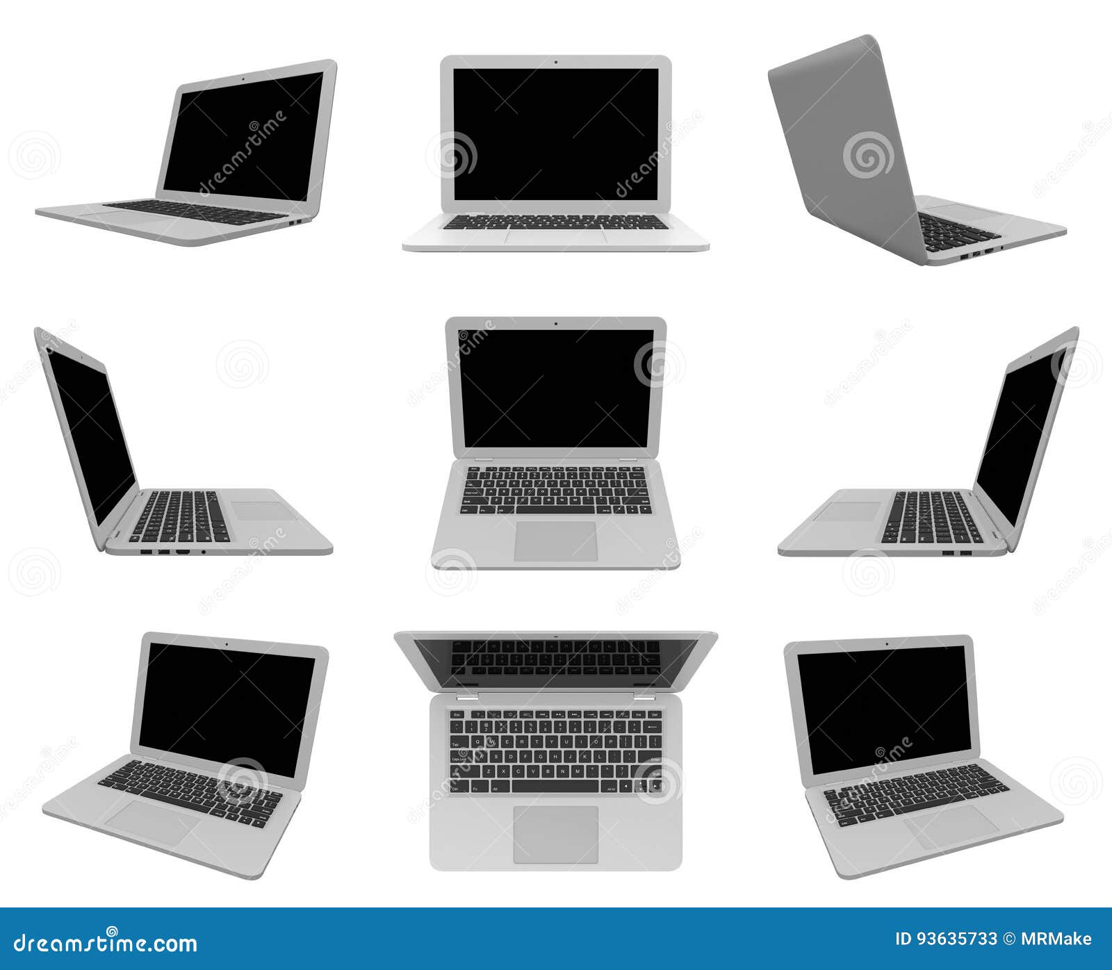 Laptop Computer on White, Multiple View Series Stock Illustration