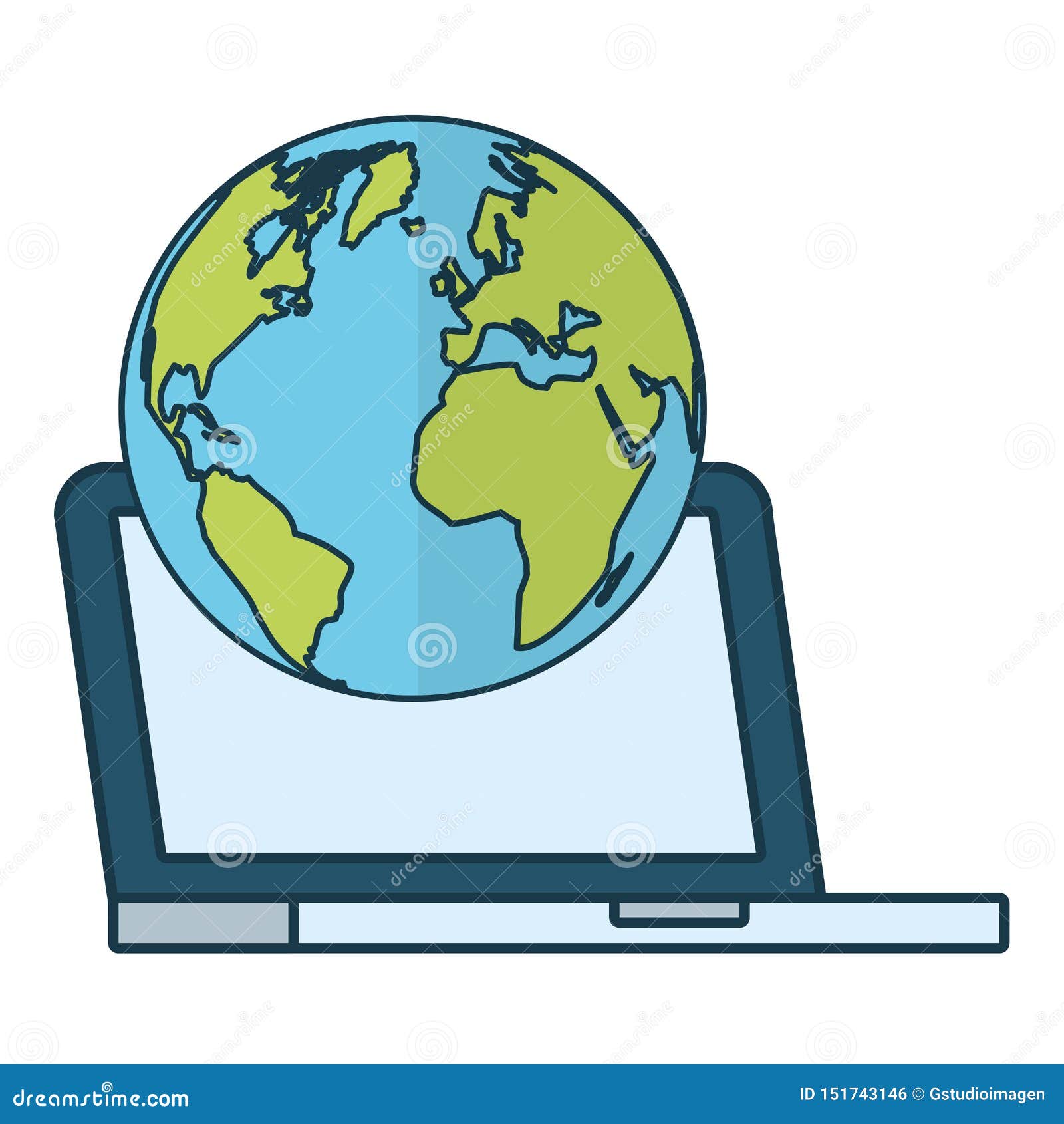 Laptop Computer World on White Background Stock Illustration