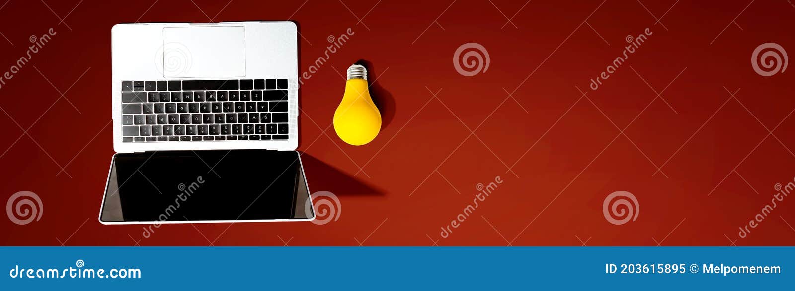 Laptop Computer with a Yellow Light Bulb Stock Image Image of home, power 203615895
