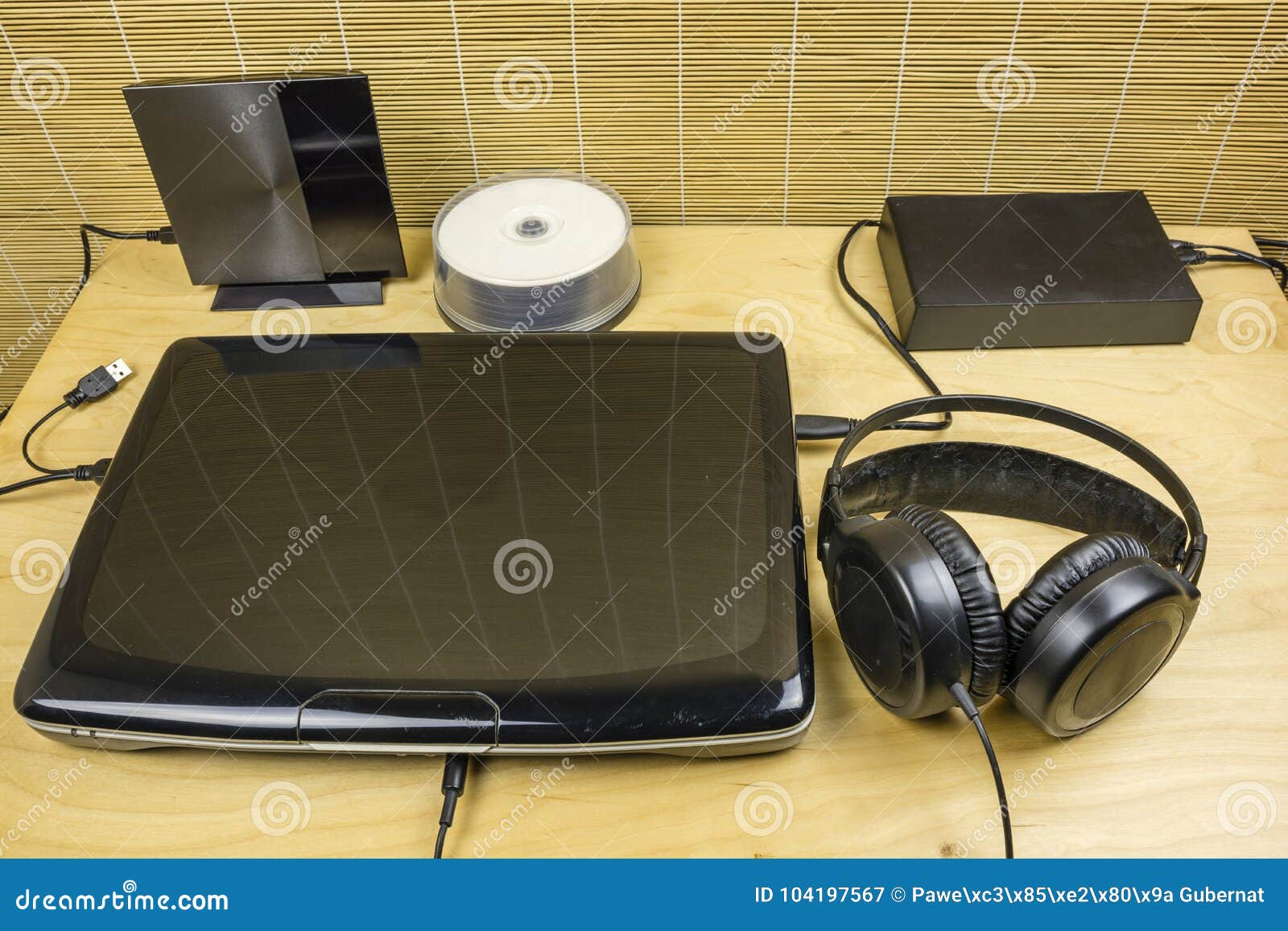 Laptop On The Desk And Music Play Set Stock Image Image Of