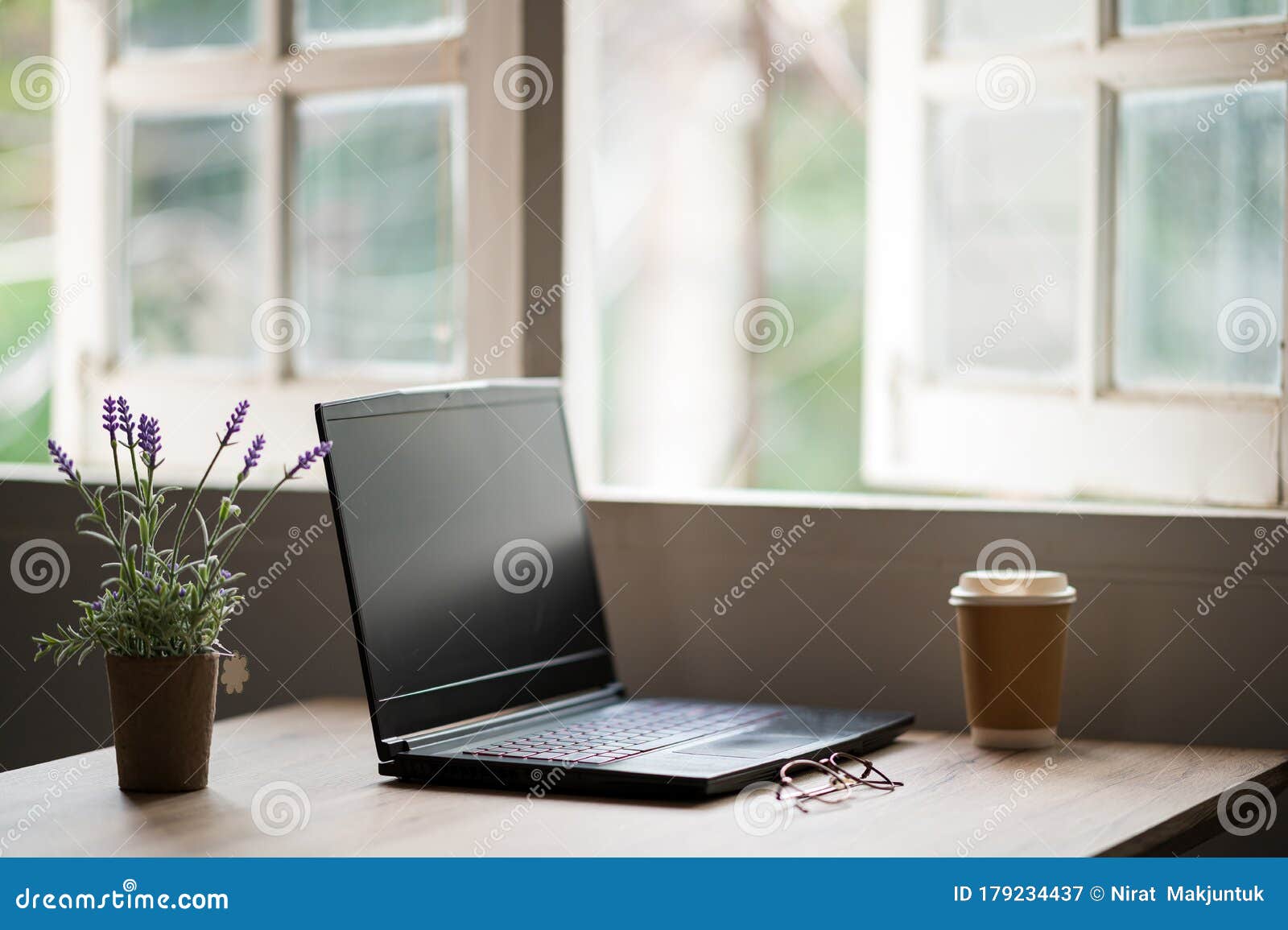 A Laptop on the Desk for Work at Home Stock Image - Image of busy