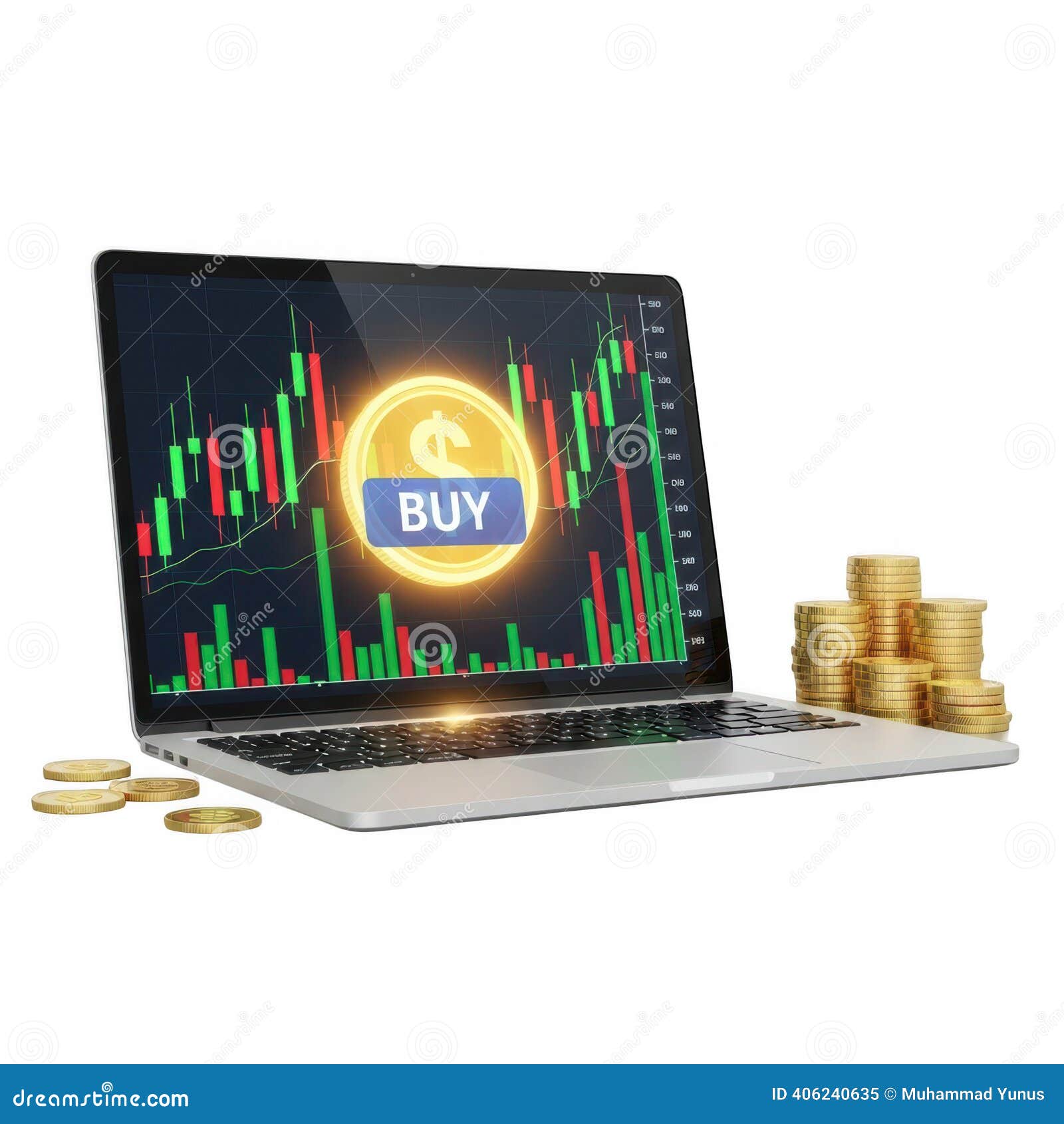 Laptop Displaying Cryptocurrency Trading Chart with Buy Button and Gold  Coins Stock Image - Illustration of data, exchange: 406240635