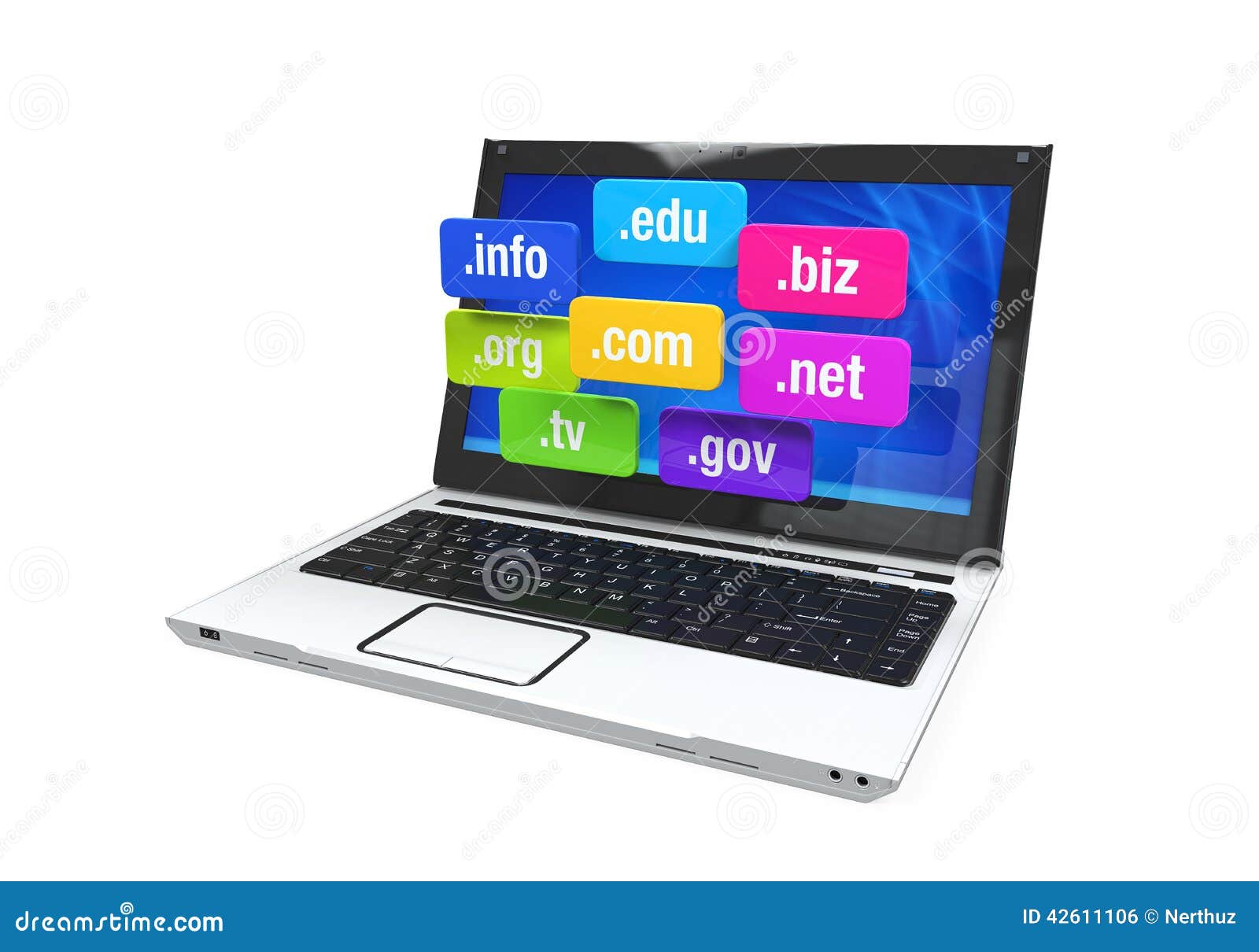 Laptop with Domain Names stock illustration. Illustration of address