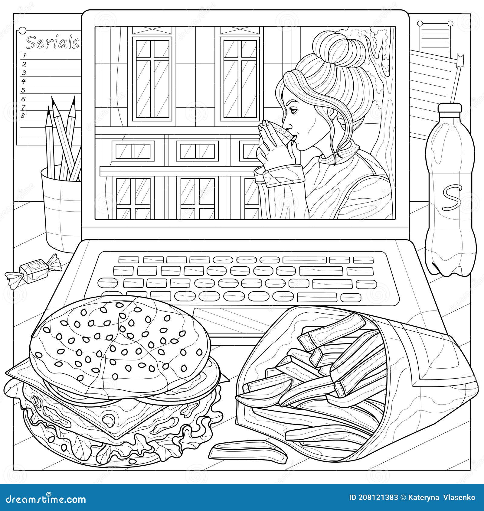 watching tv coloring page