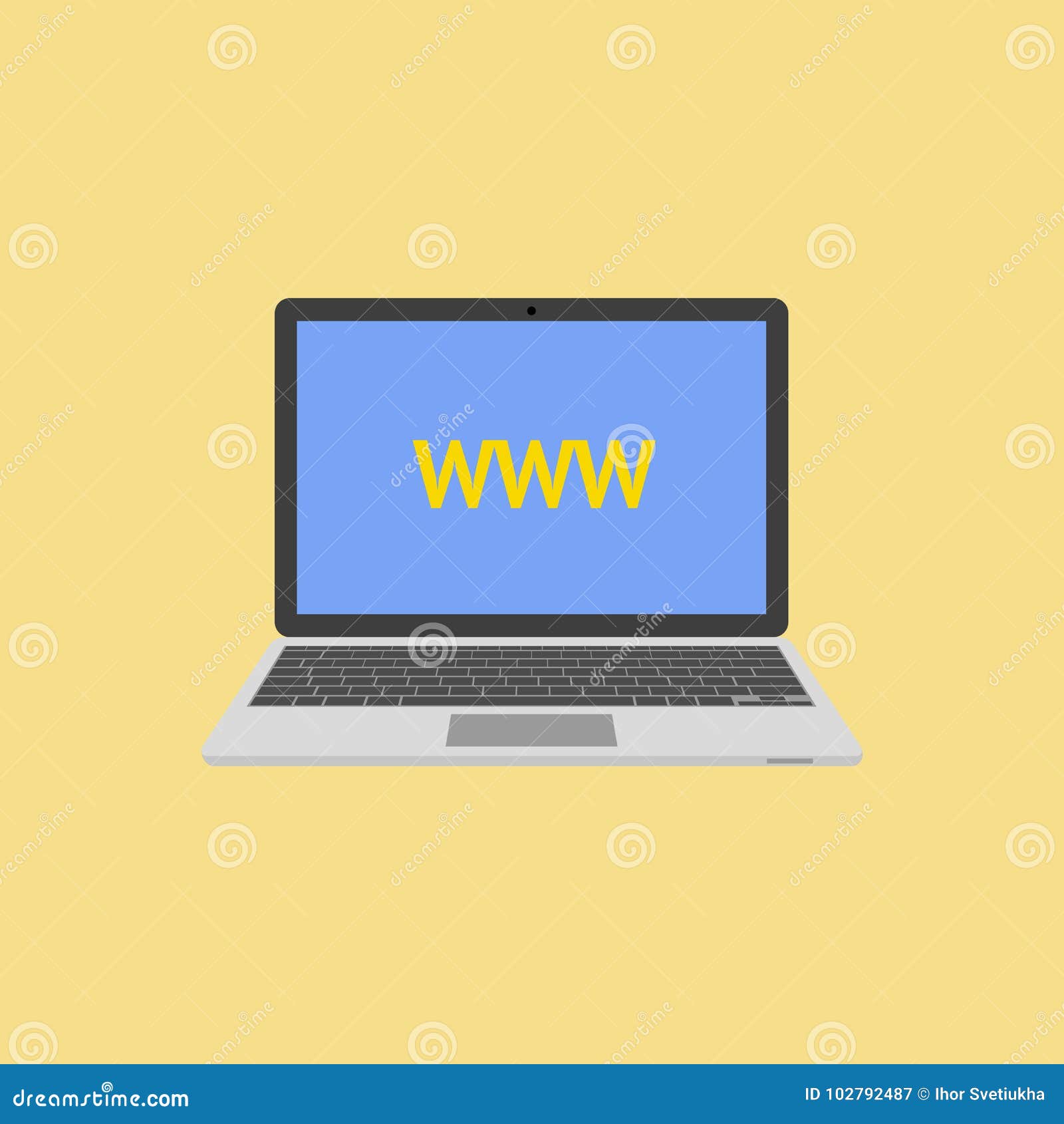 Laptop Flat Style with Abbreviation WWW on Screen. Vector Stock Vector