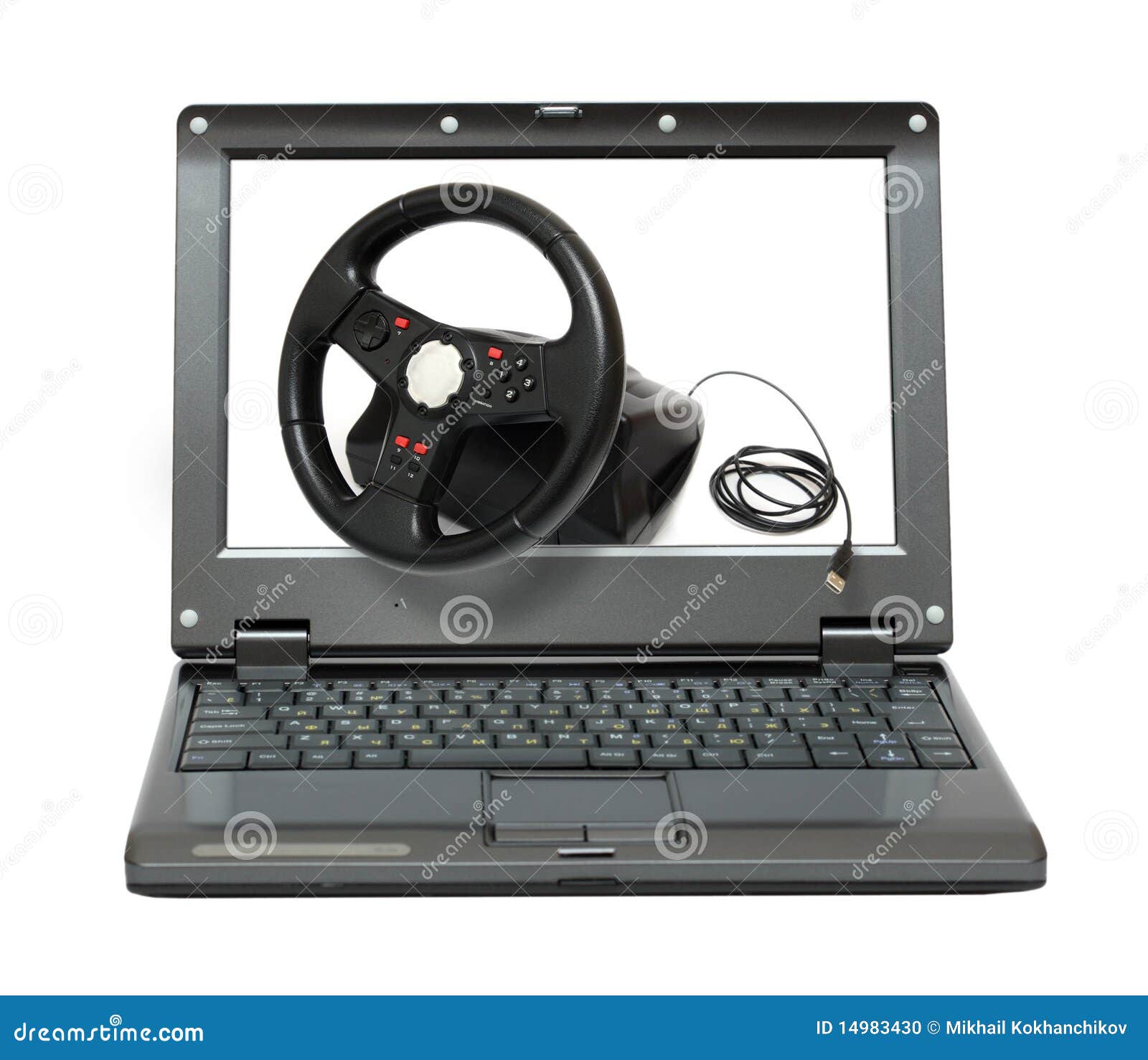 Laptop with Gaming Car Simulator Stock Photo Image of notebook, communications 14983430