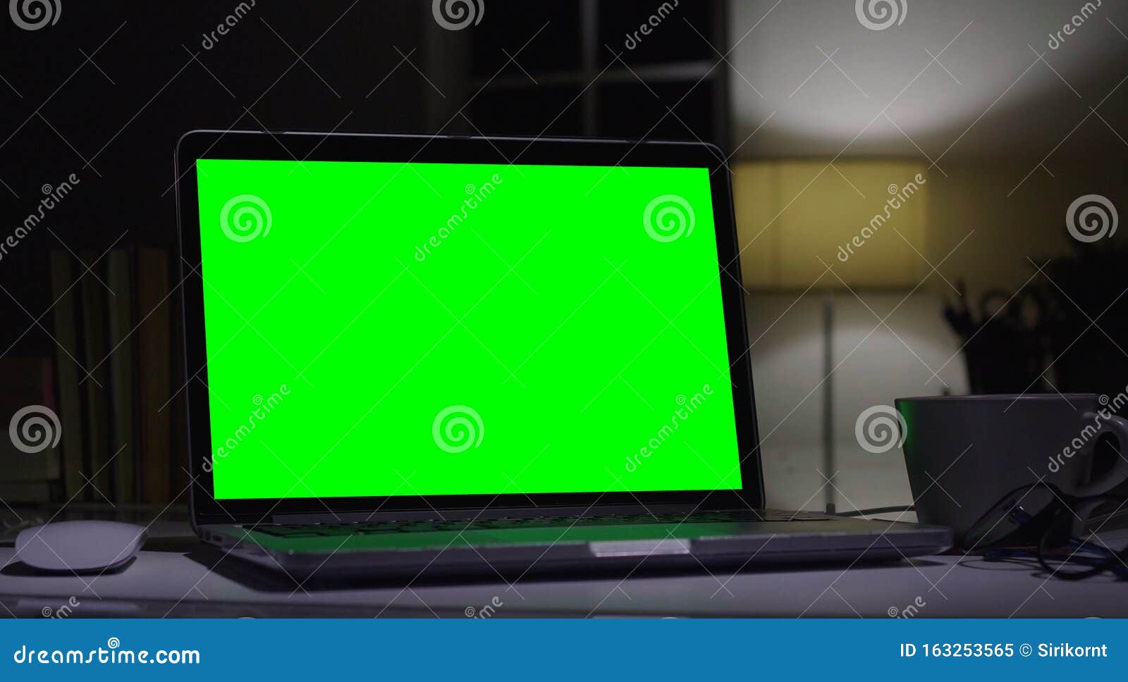 Laptop with green screen stock image. Image of business 163253565
