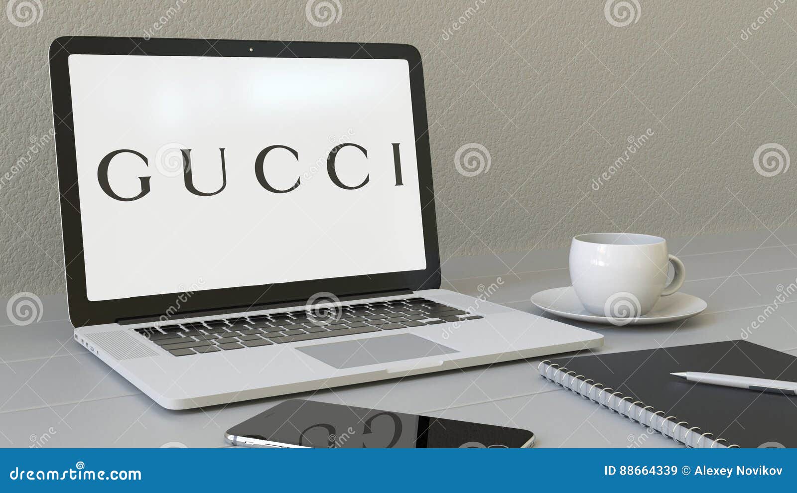 compacto identificación enlace Laptop with Gucci Logo on the Screen. Modern Workplace Conceptual Editorial  3D Rendering Editorial Stock Image - Illustration of gucci, corporation:  88664339