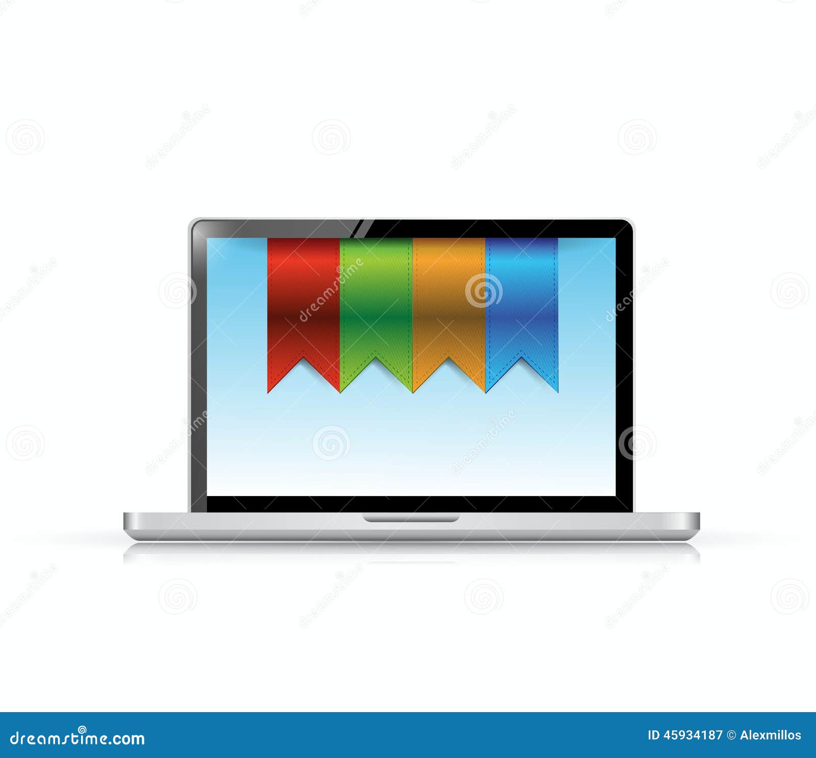 Laptop and Hanging Banners Illustration Stock Illustration