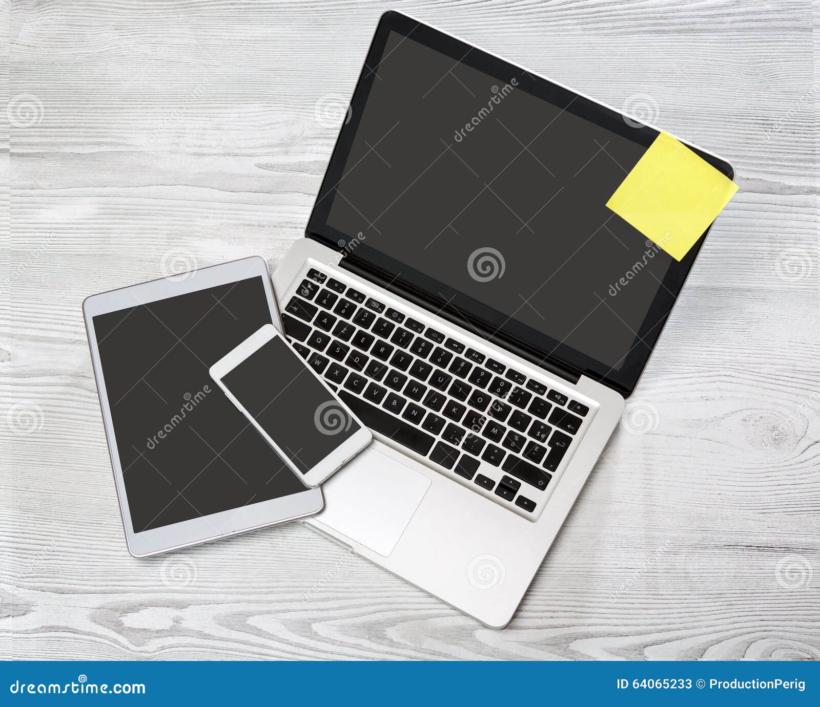 Laptop In High Definition With Tablet And Mobile On A Wood 