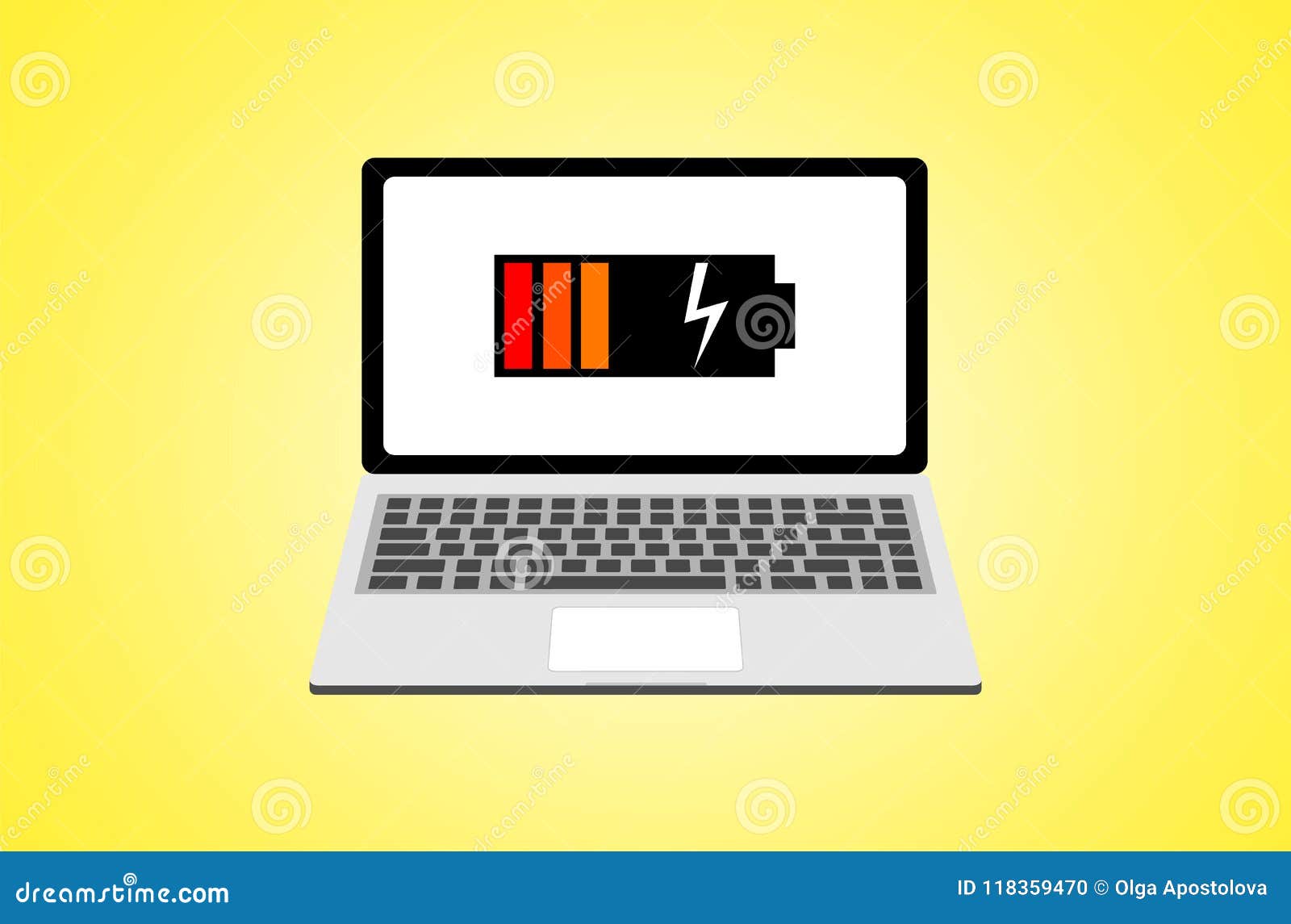 fyrværkeri Mart søsyge The Laptop with an Icon of the Low Battery on the Screen on a Yellow  Background Stock Illustration - Illustration of flat, technology: 118359470