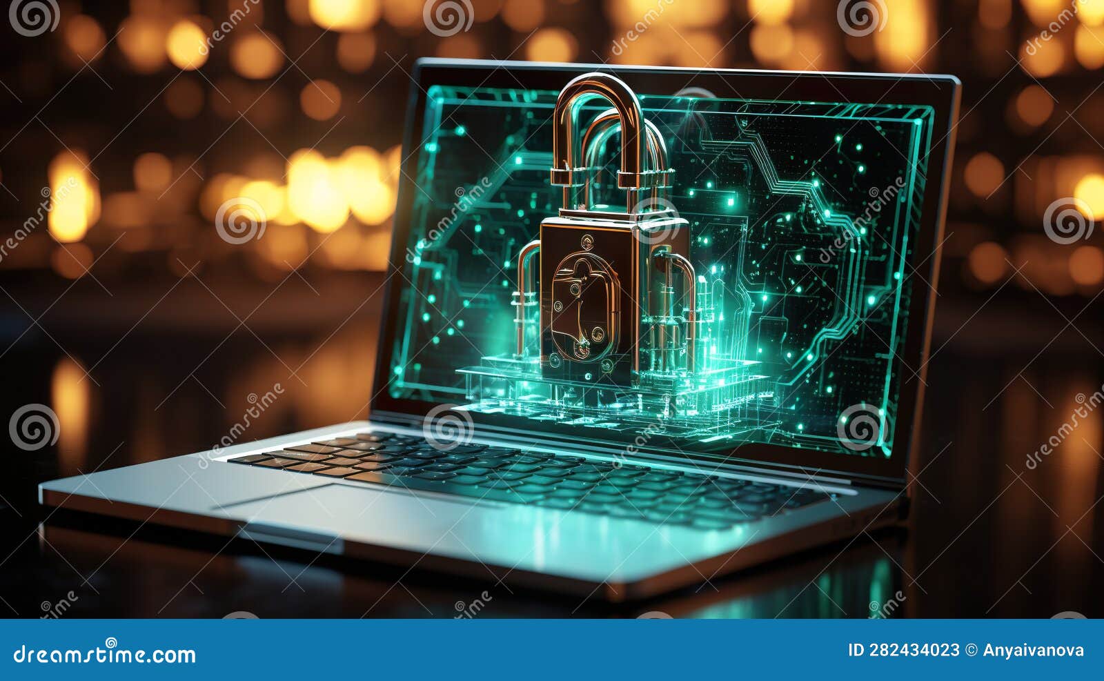 A Laptop with a Lock on the Screen. Generative AI Image. Stock