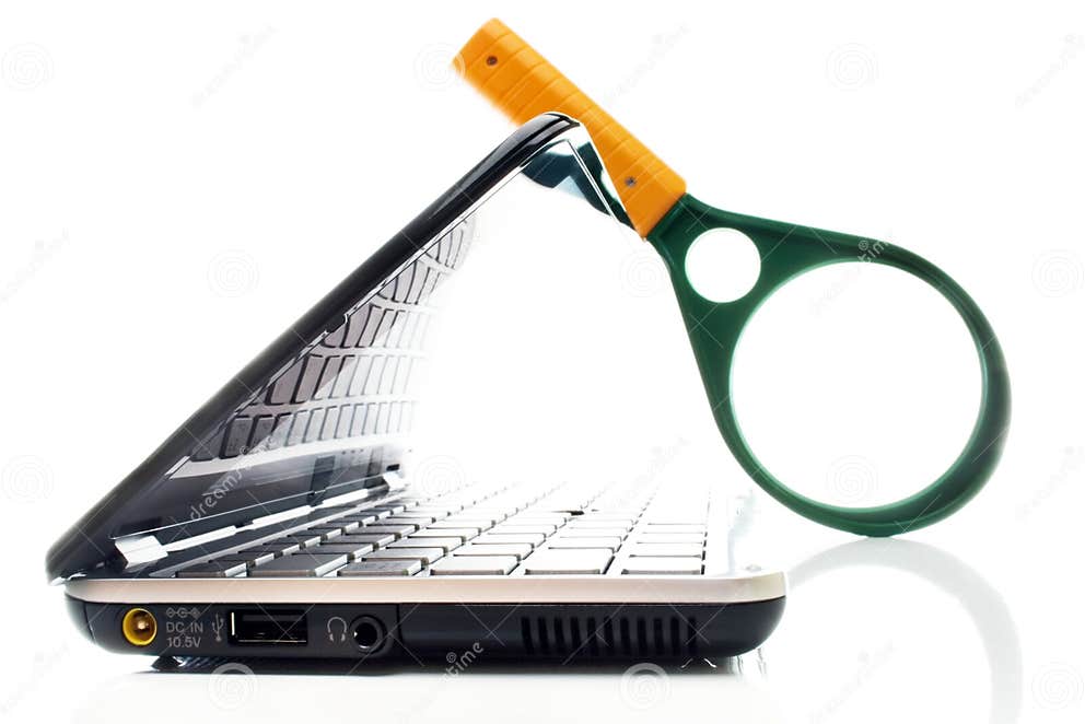Laptop with Magnifying Glass Stock Photo Image of inspection, laptop