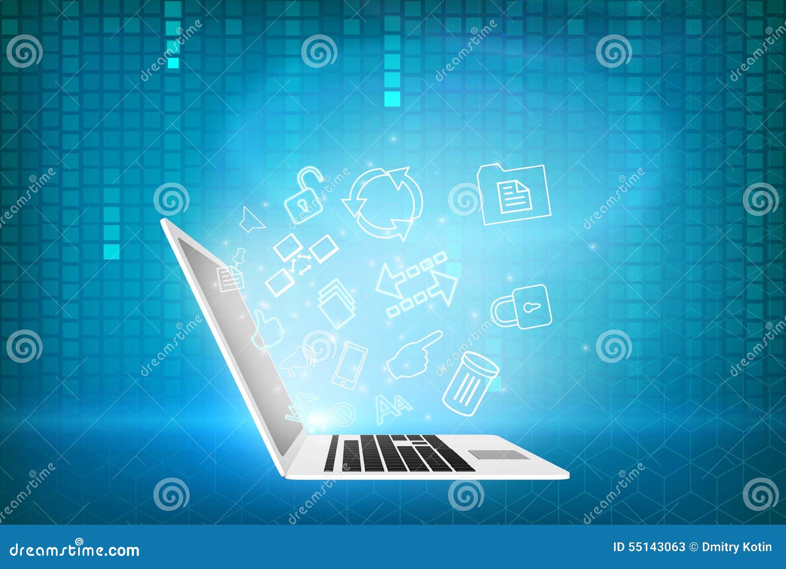 Laptop with Matrix Background Stock Image Image of green, matrix