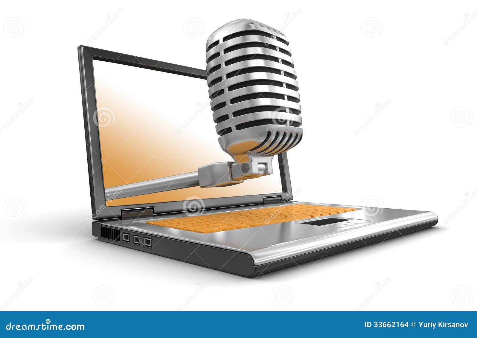 Laptop and Microphone (clipping Path Included) Stock Illustration