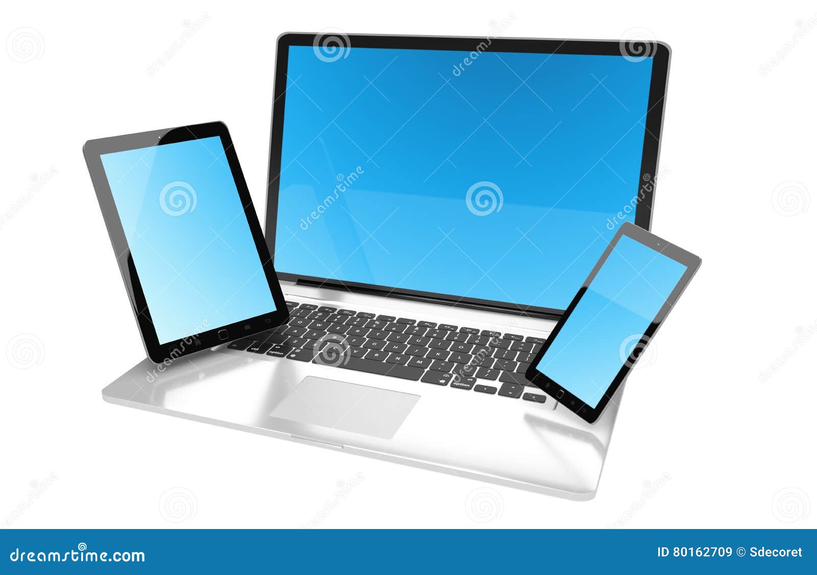 Laptop Mobile Phone and Tablet Connected To Each Other 3D Render Stock