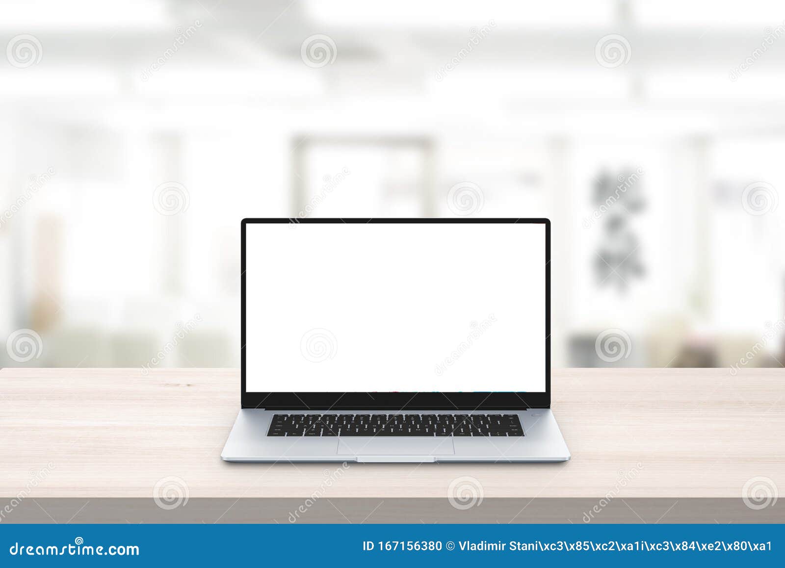 Download Laptop Mockup On Office Desk Isolated Screen For Mockup App Or Web Site Presentation Stock Photo Image Of Website Keyboard 167156380