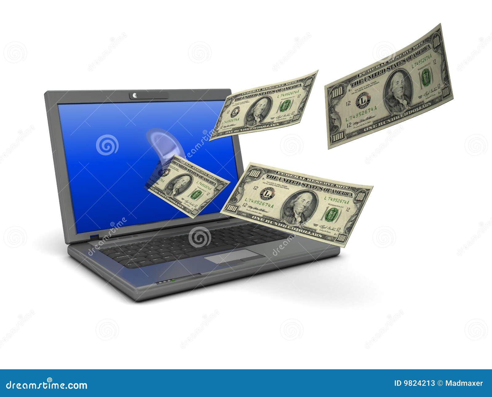 Laptop With Money Stock Photos - Image: 9824213