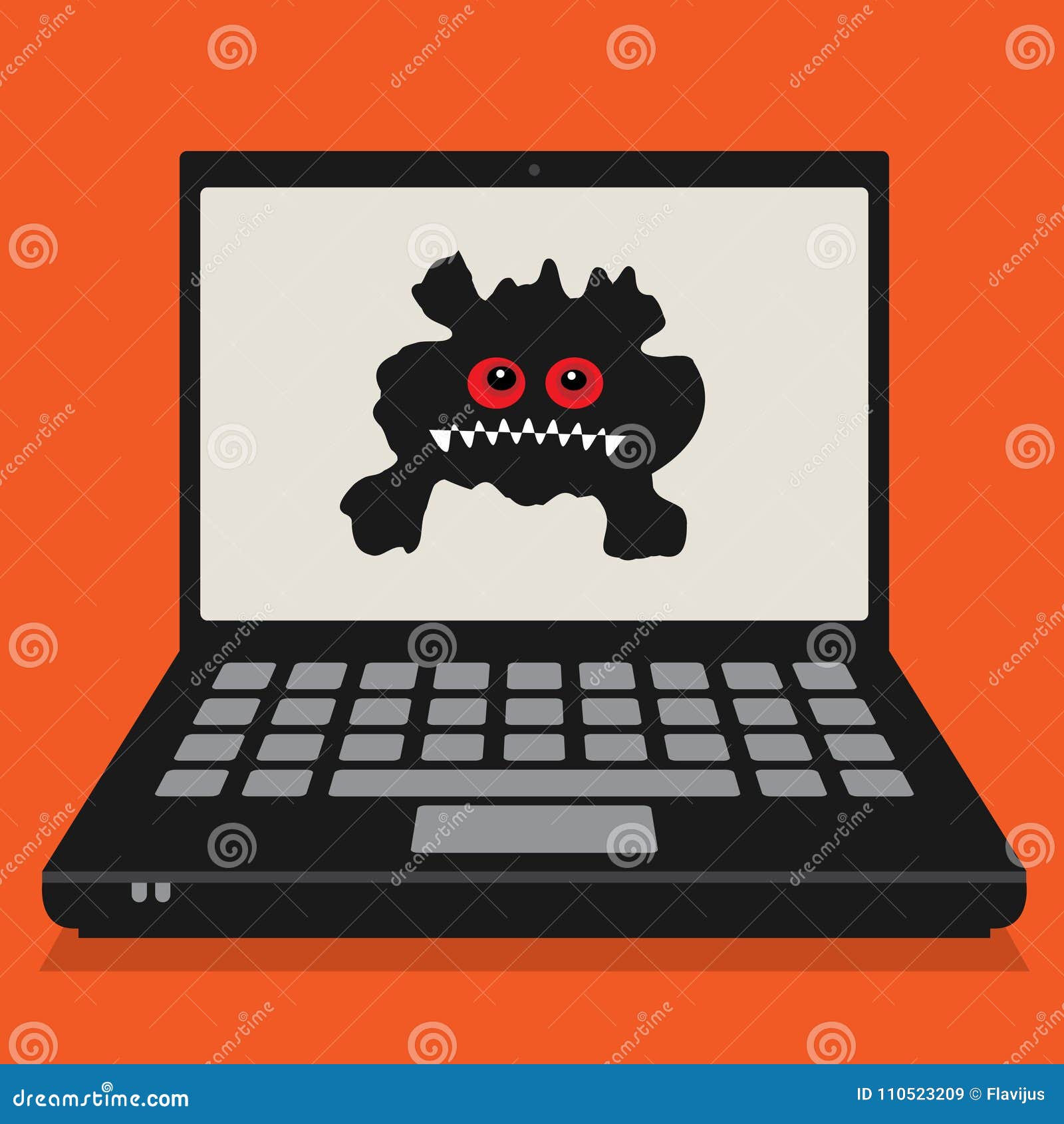 laptop or notebook computer, business concept with computer virus sign