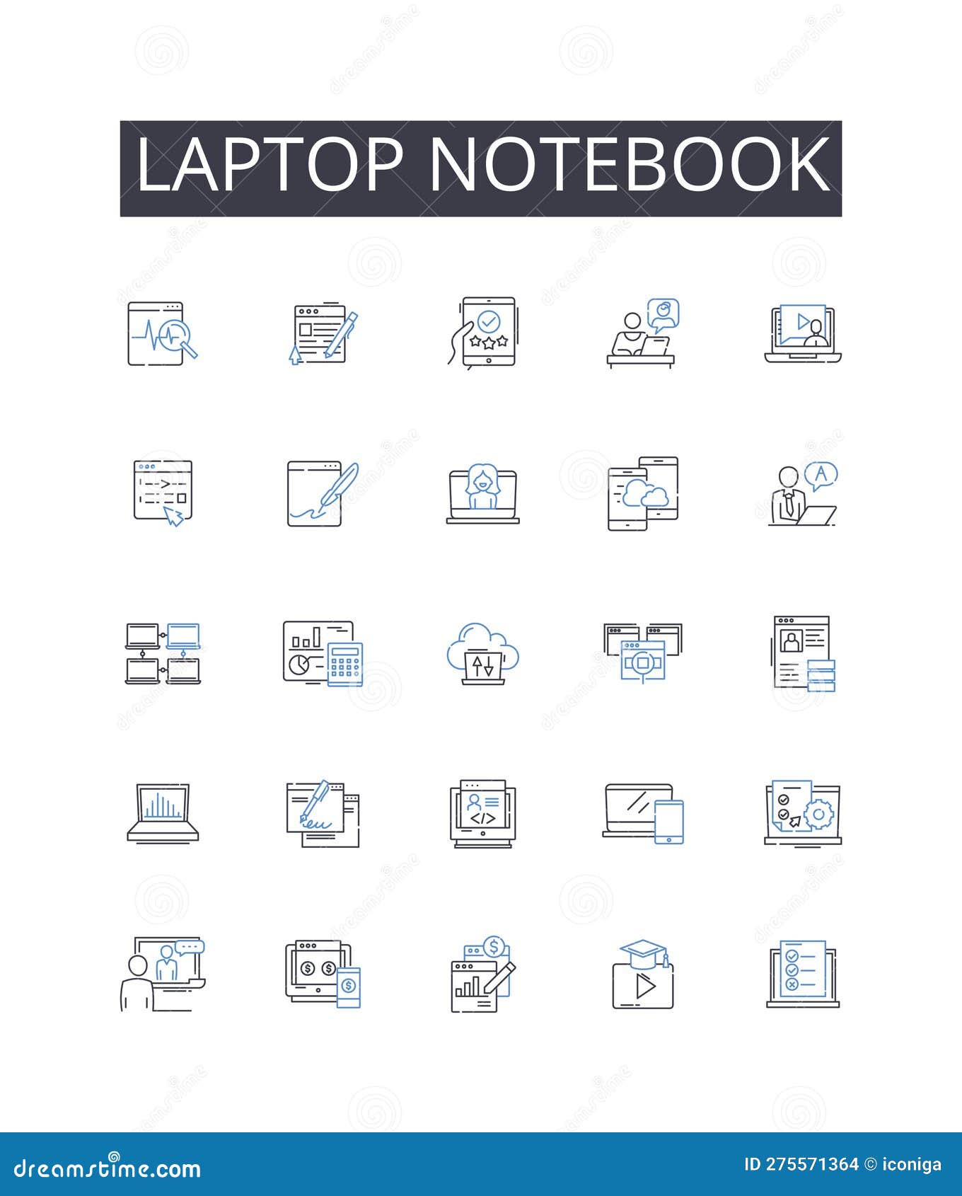 laptop notebook line icons collection. portable computer, mobile computer, notebook computer, personal computer