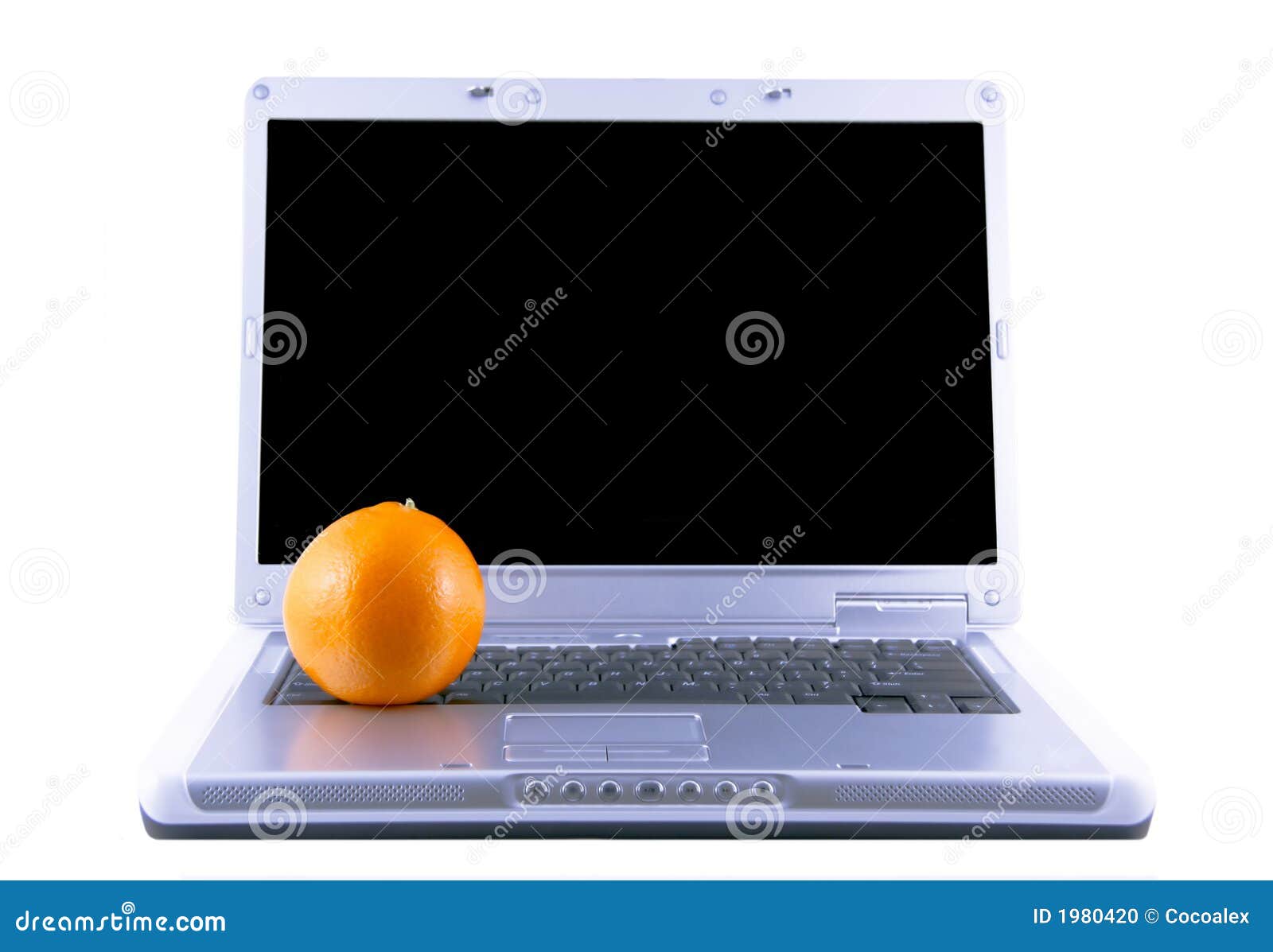 Laptop and orange stock photo. Image of open, close, orange 1980420