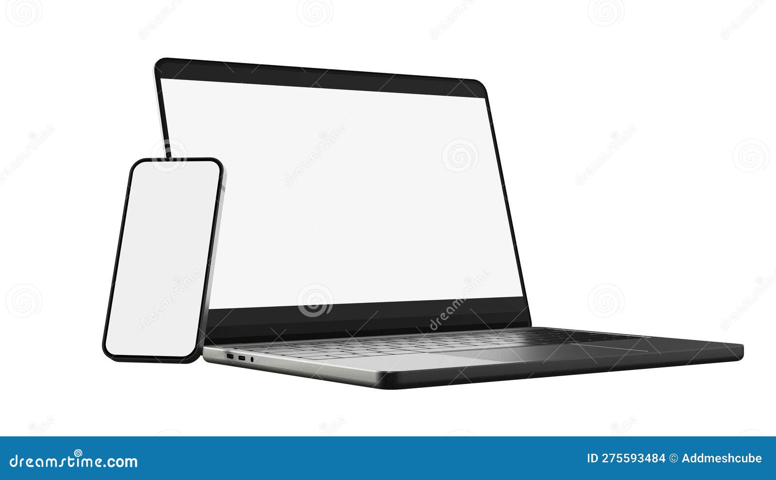 Laptop PC and Mobile Smartphone Screen Mockup, 3d Stock Photo