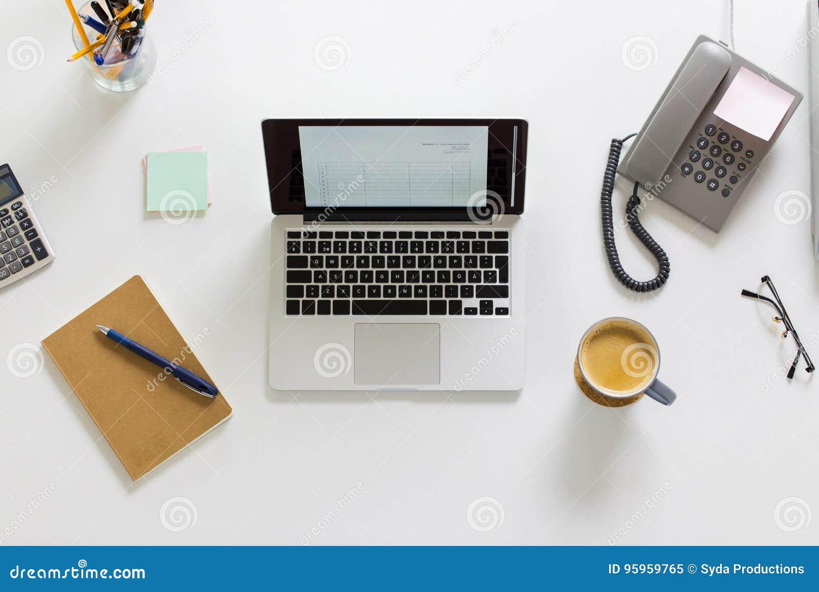 Laptop, Phone and Other Office Stuff on Table Stock Image Image of glasses, organizer 95959765