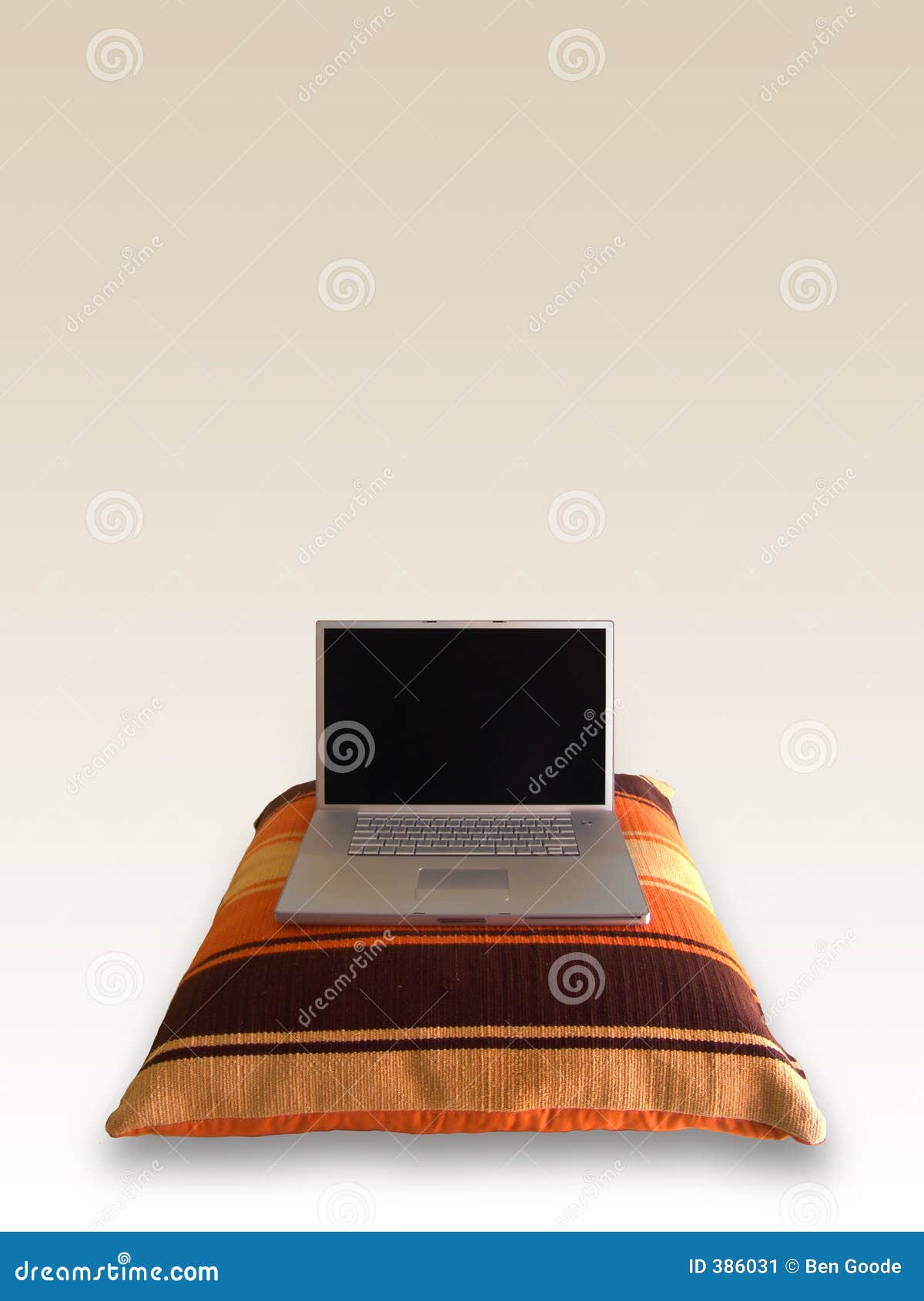 Laptop on Pillow stock image. Image of video, white, computer 386031