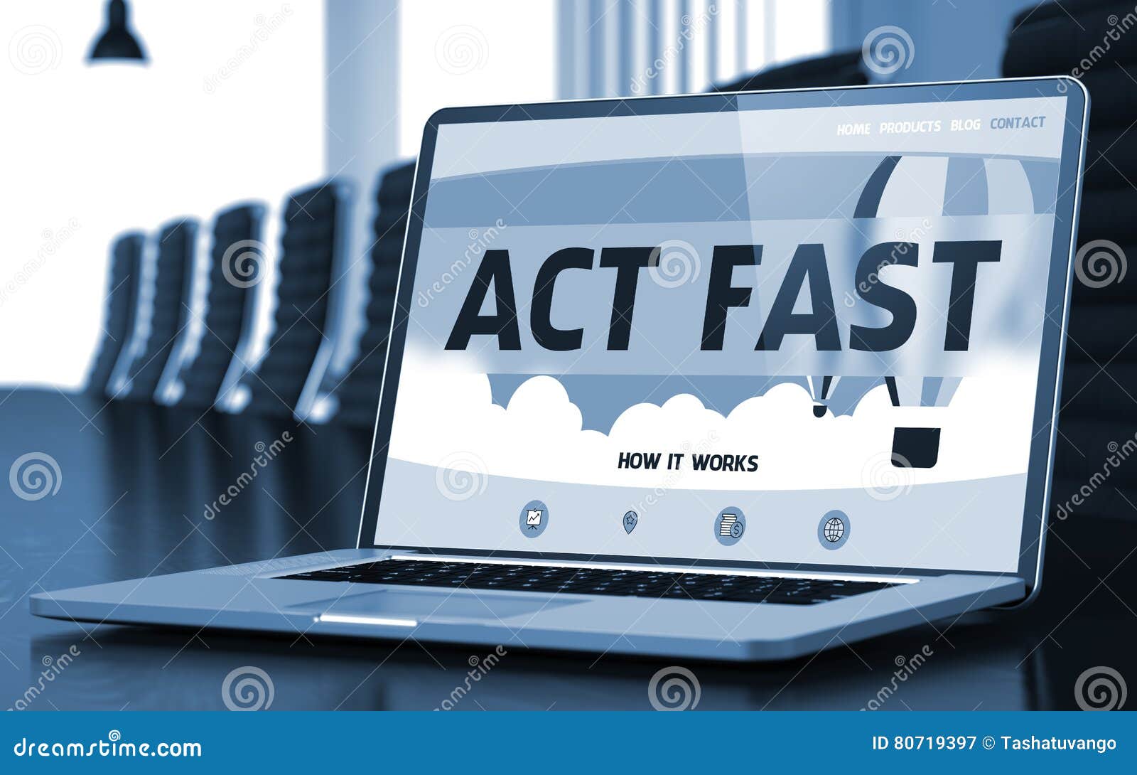 laptop screen with act fast concept. 3d.