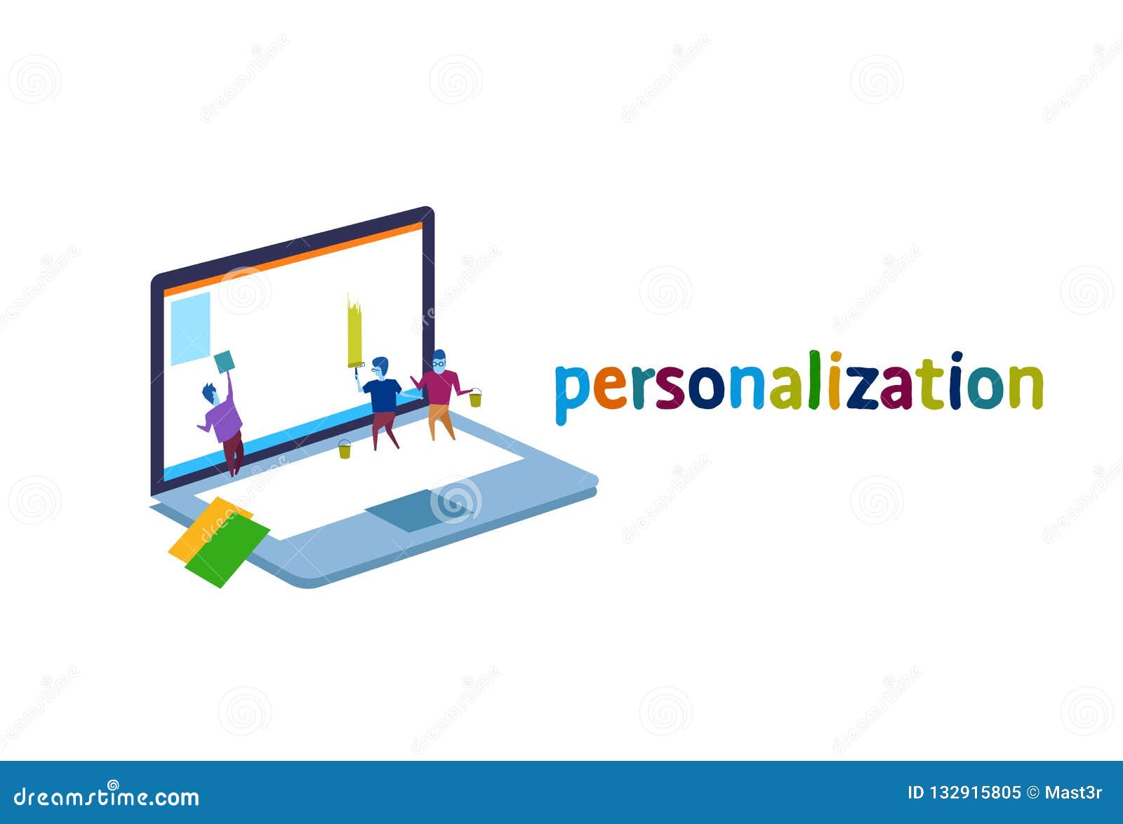 laptop screen business people personalization interface concept team painting monitor creative new idea