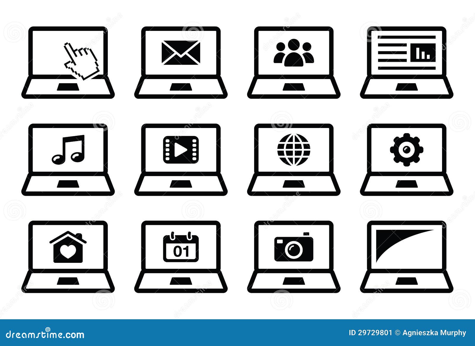 laptop black icons set