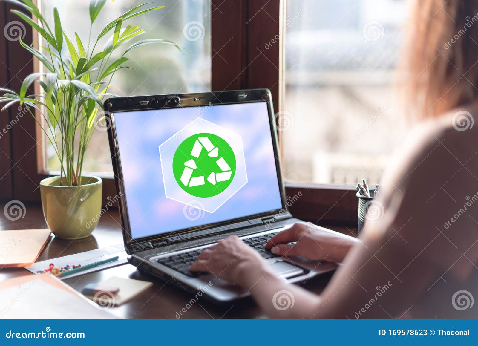 Recycling Concept on a Laptop Screen Stock Image Image of natural