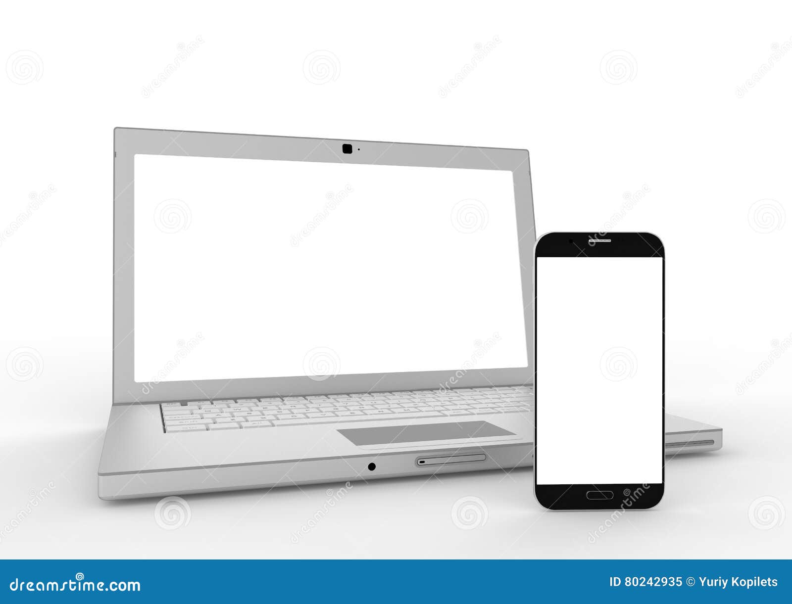 Laptop Smartphone Mockup On White Background. 3d