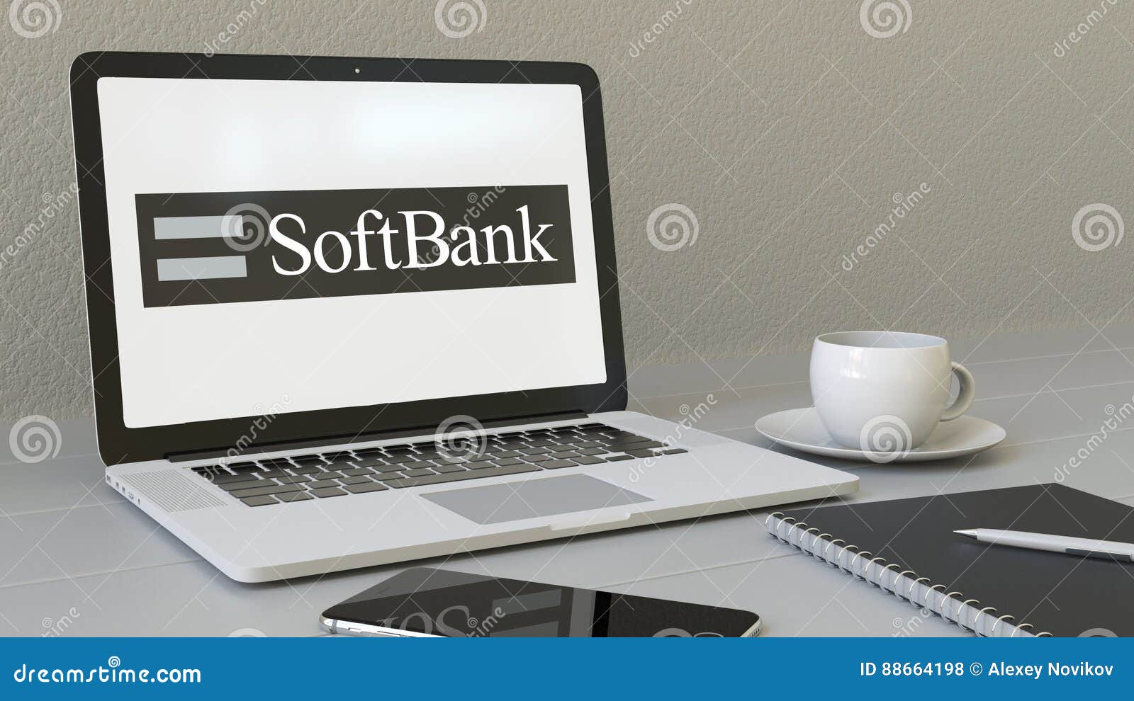 Laptop With Softbank Logo On The Screen Modern Workplace Conceptual Editorial 3d Rendering Editorial Stock Photo Illustration Of Center Broadband