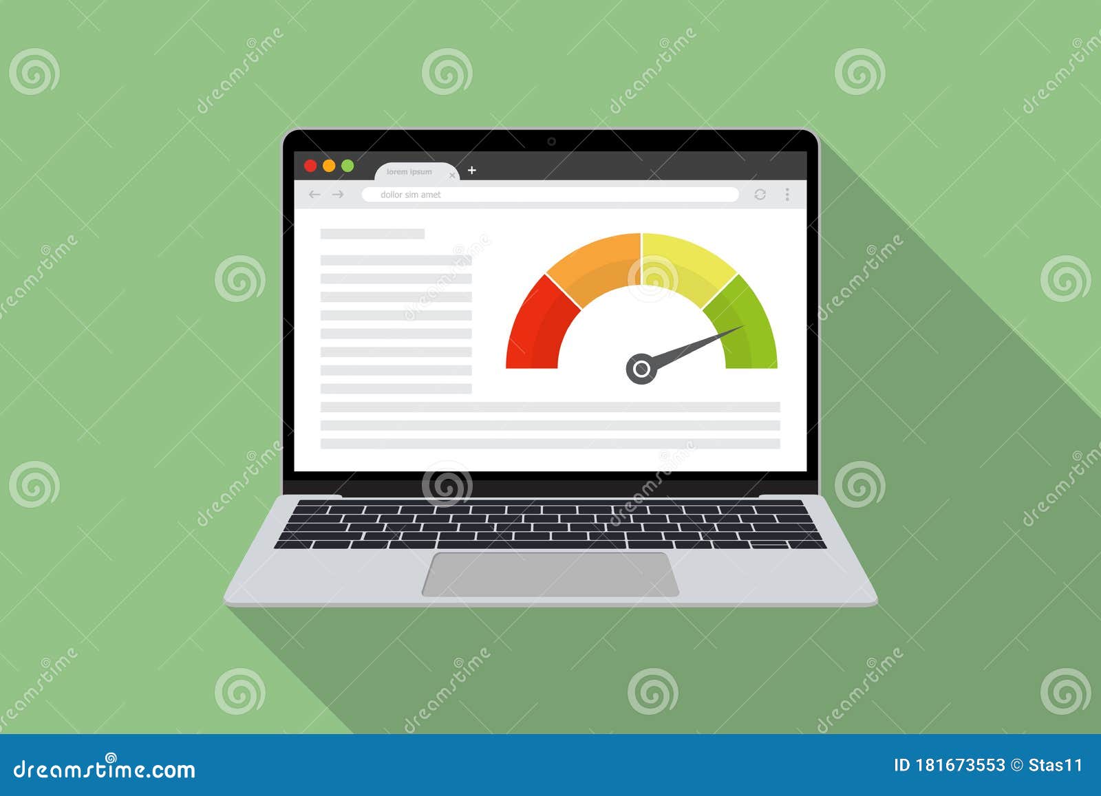 Laptop with Speed Test Power in a Flat Design Stock Vector