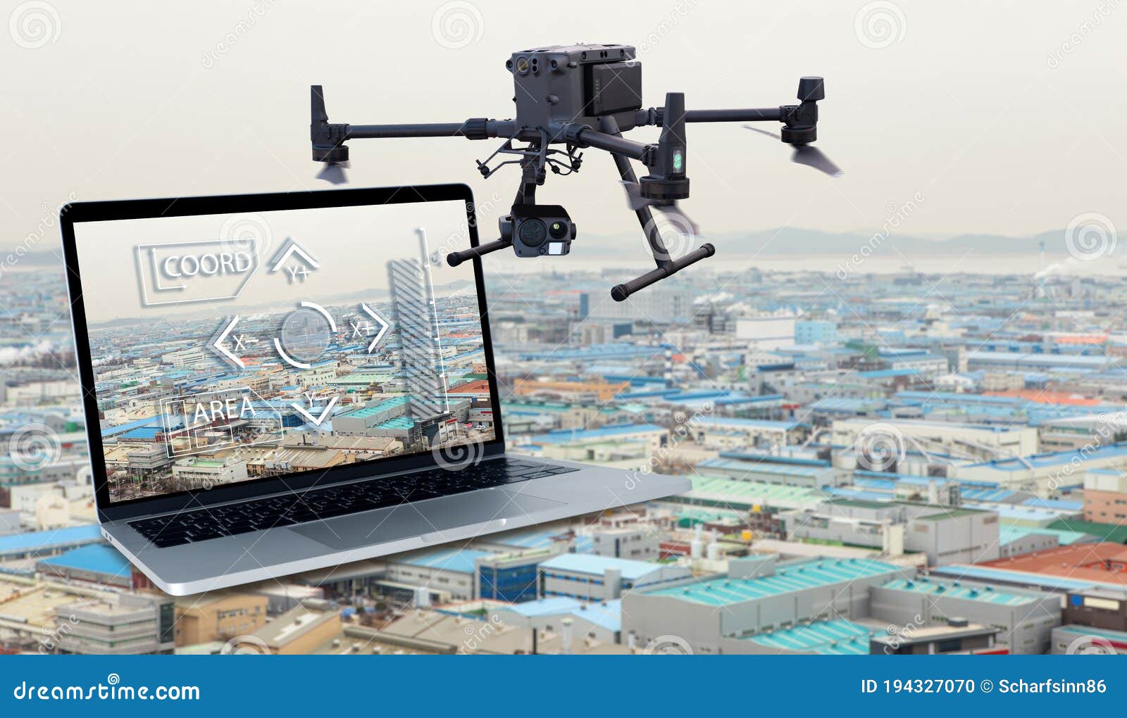Laptop to control drone stock photo. Image of factory 194327070