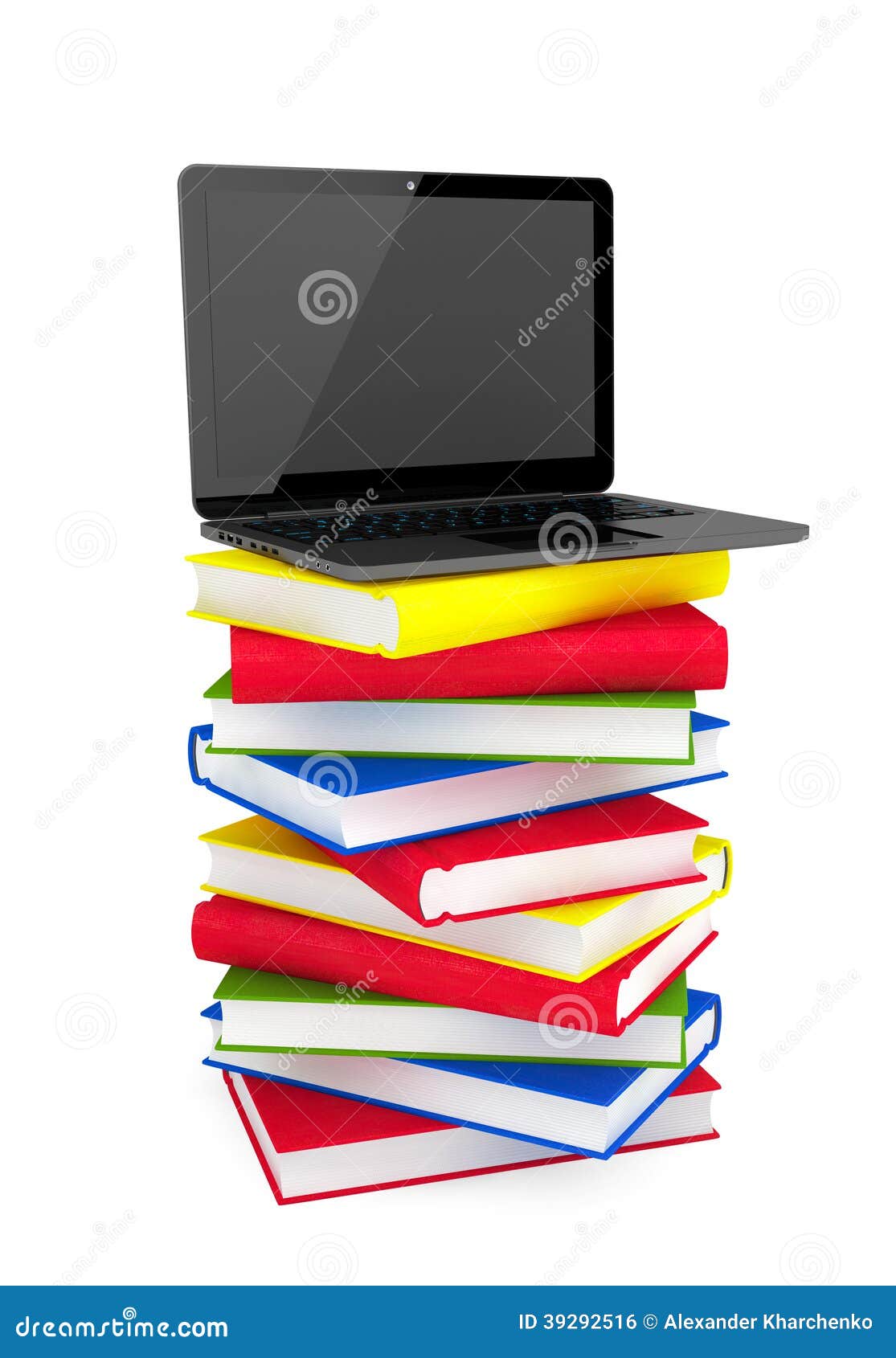 Laptop on Top of Stack of Colorful Books Stock Photo Image of
