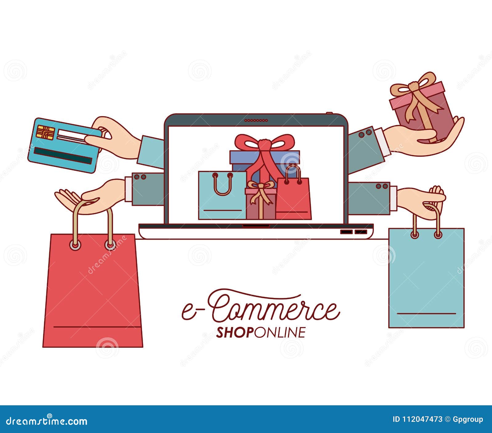 Laptop with Wallpaper of Set Gift and Bag Shopping Process E-commerce Shop  Online on White Background Stock Vector - Illustration of commercial,  digital: 112047473