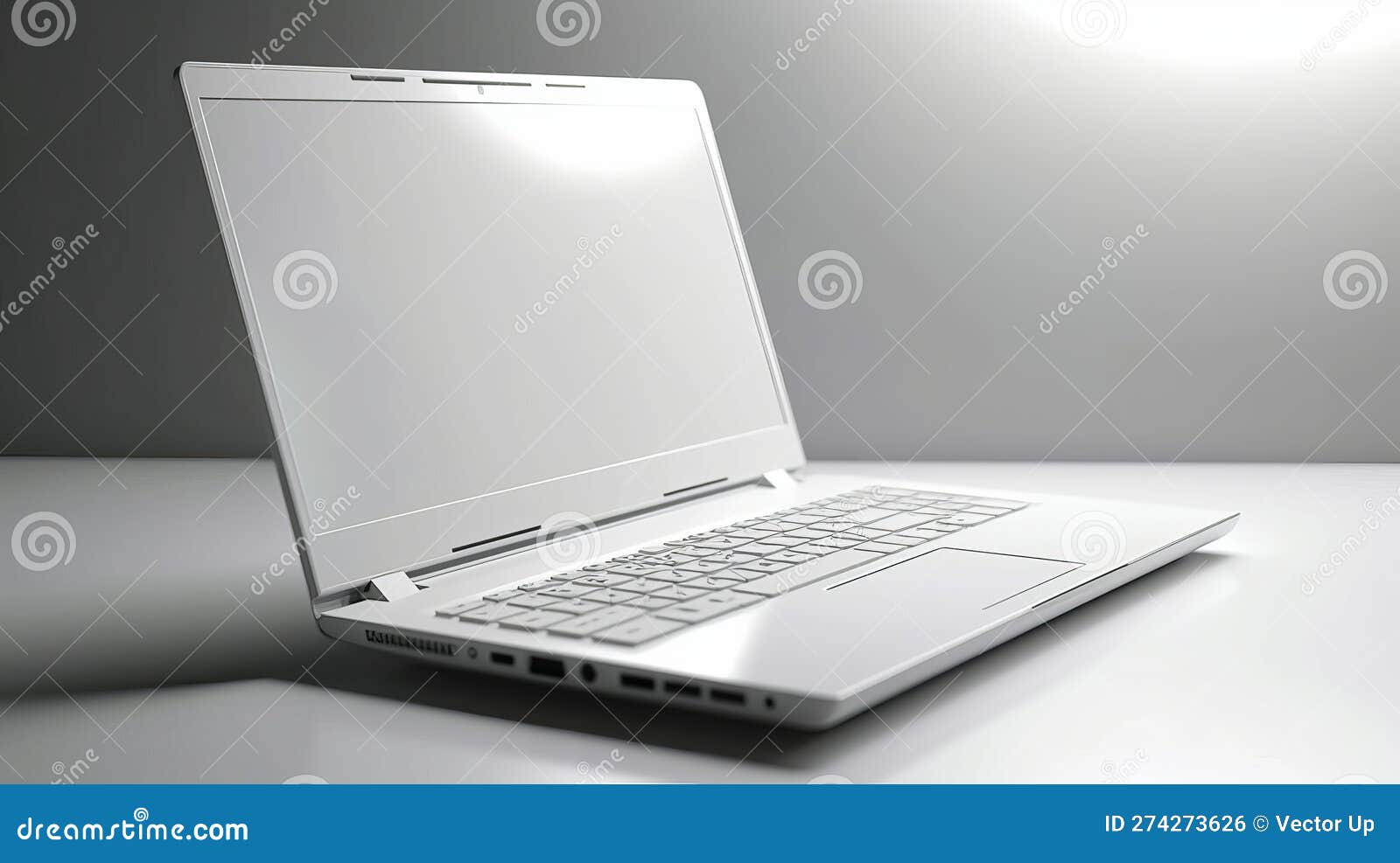 Laptop on White Background with White Screen. Generative AI Stock