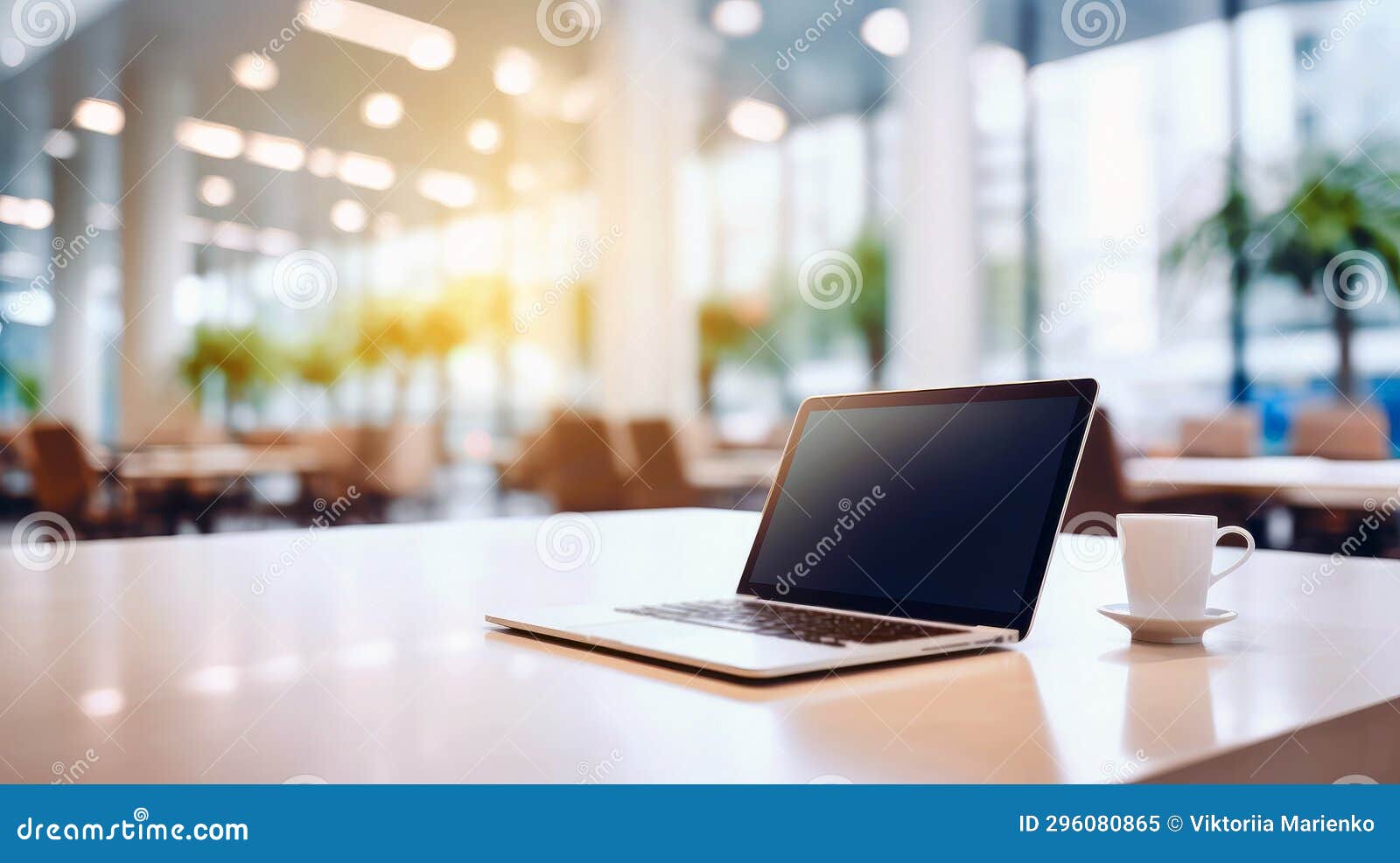 Laptop at the Workplace Modern Office Interior Design Stock Illustration Illustration of