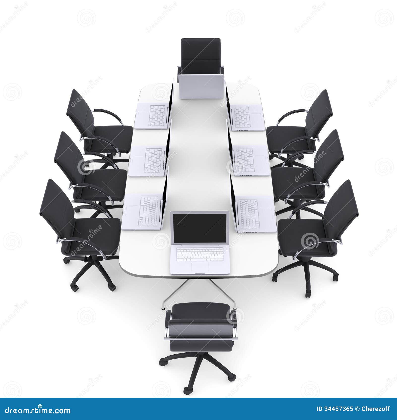 Laptops On The Office Round Table And Chairs Royalty Free ...