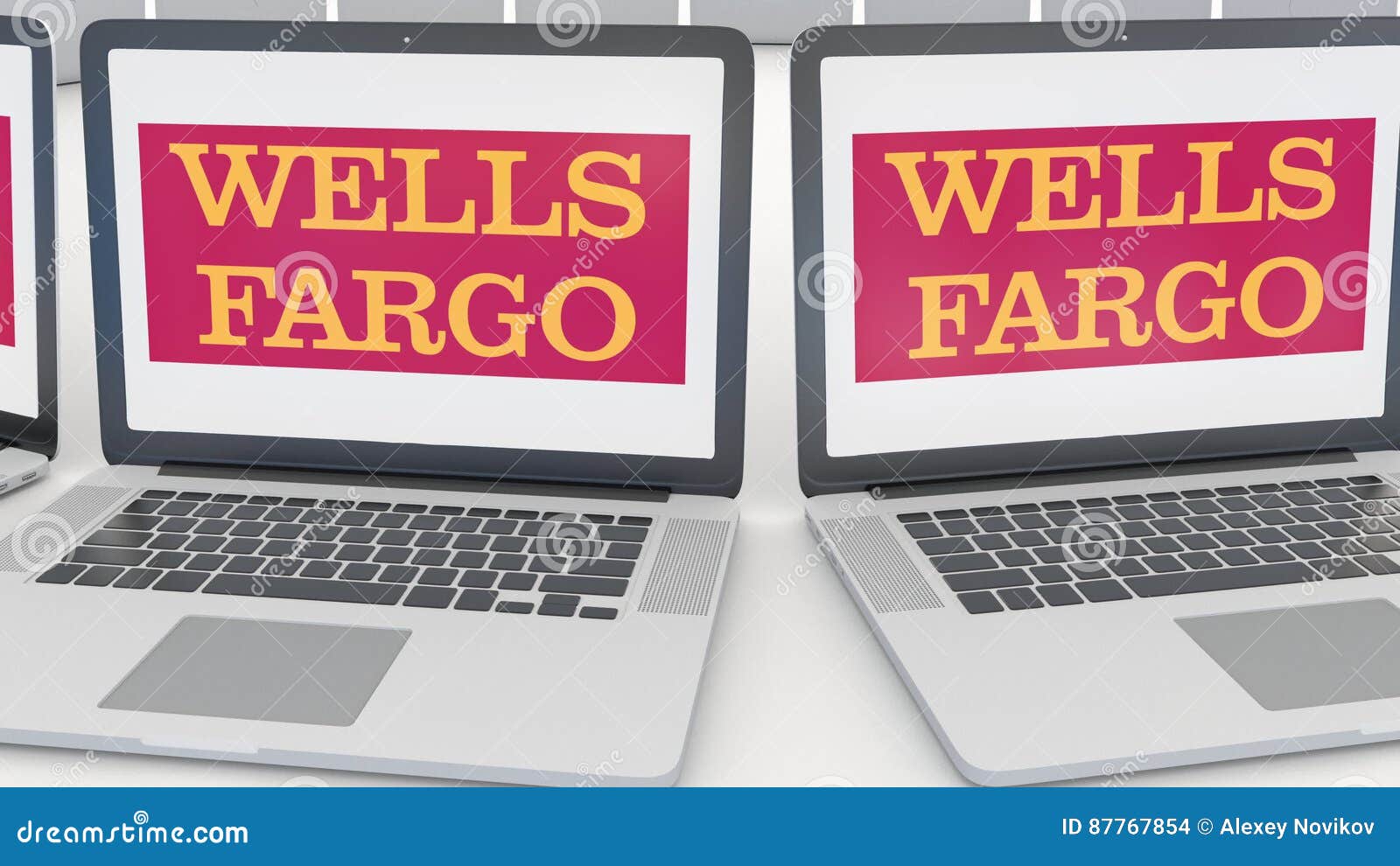 Laptops with Wells Fargo Logo on the Screen. Computer Technology Conceptual Editorial 4K Clip