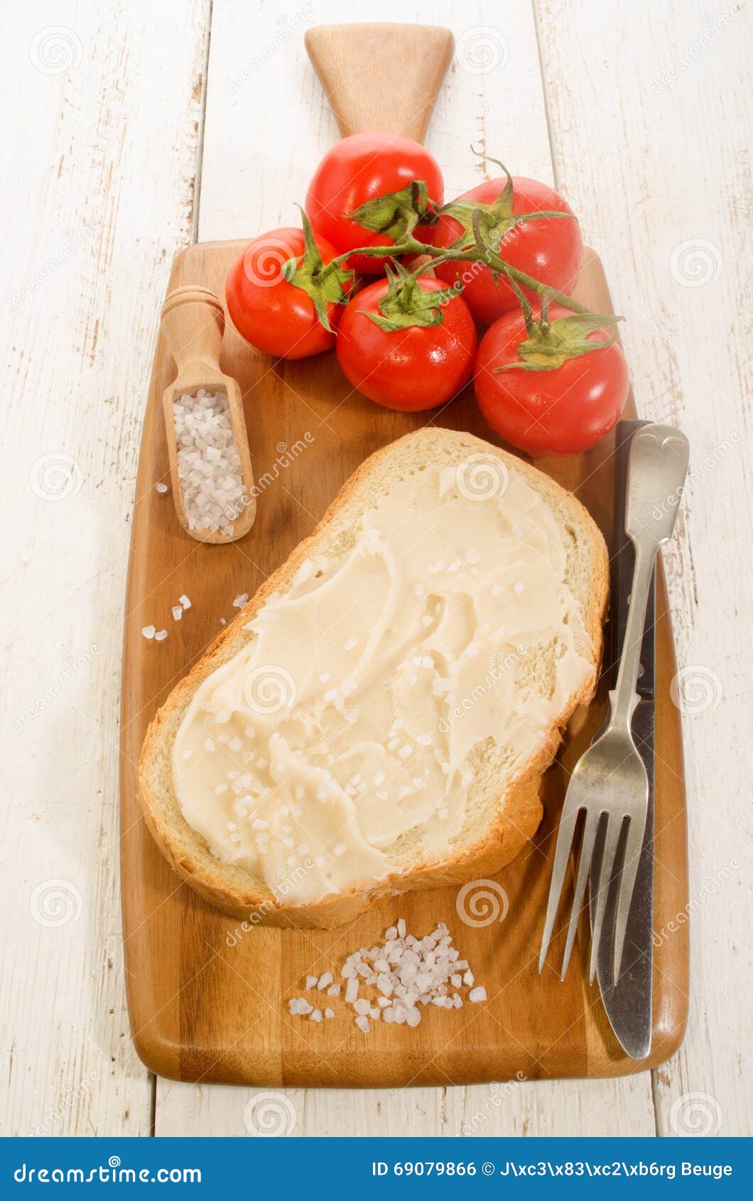Lard Bread with Coarse Salt and Tomatoes Stock Photo Image of fork