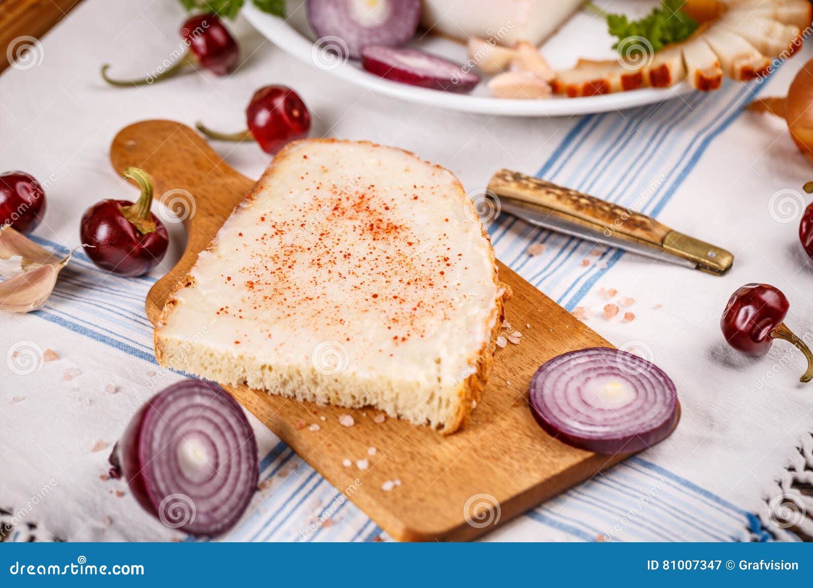 Lard Bread with Red Paprika Stock Image Image of powder, fatty 81007347